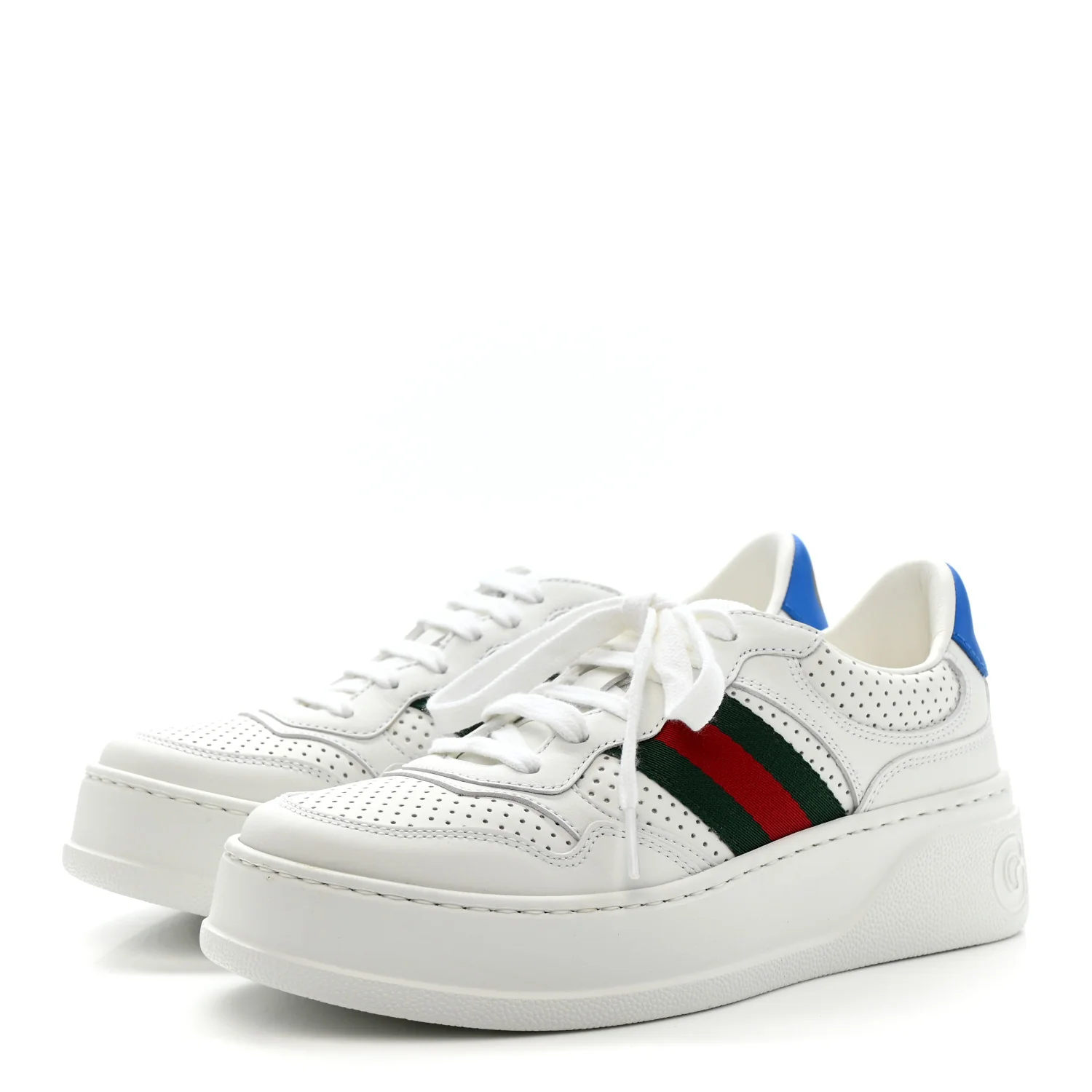 Calfskin Web Perforated Womens Platform 55mm Sneakers 36 White Bright Splash - Image 4