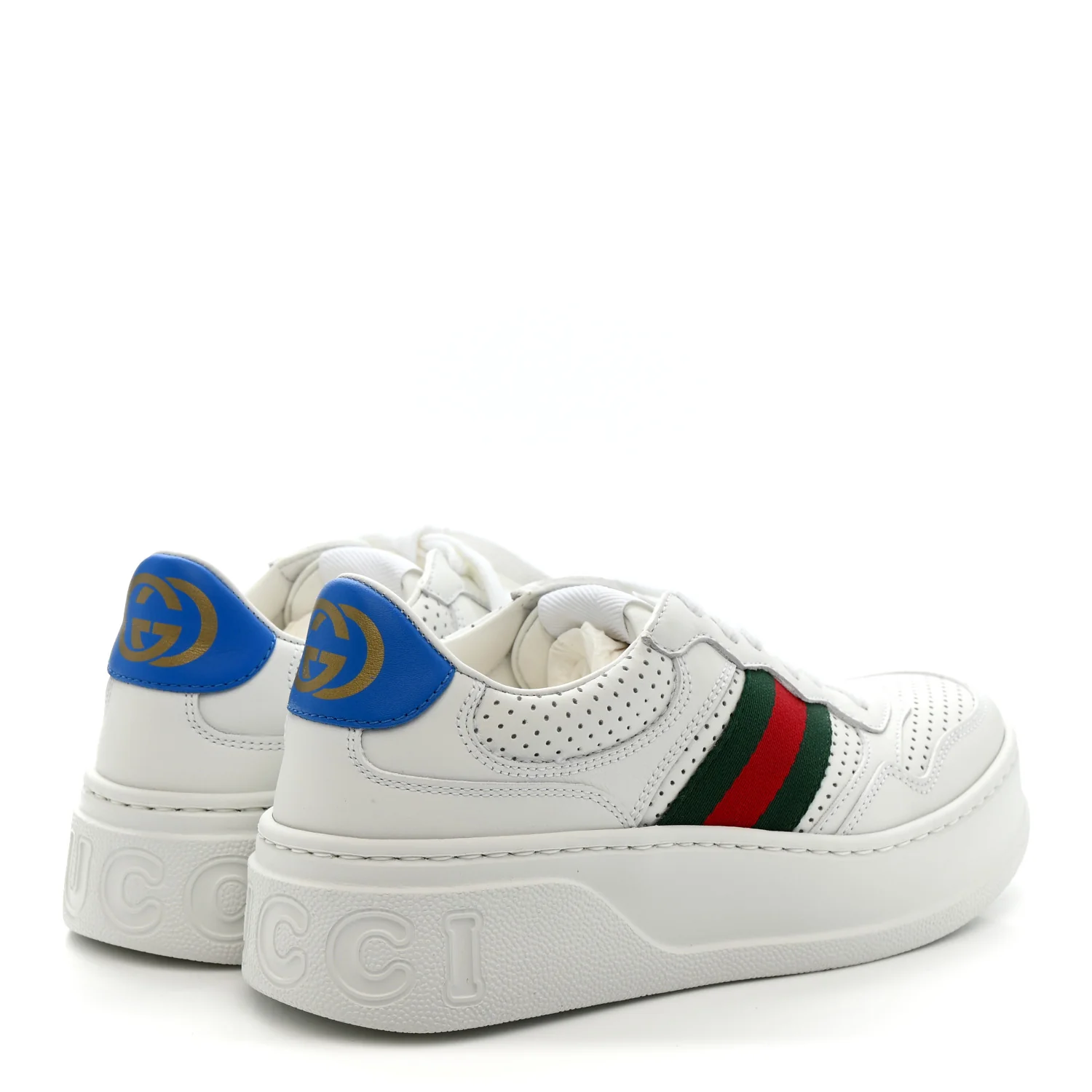 Calfskin Web Perforated Womens Platform 55mm Sneakers 36 White Bright Splash - Image 5