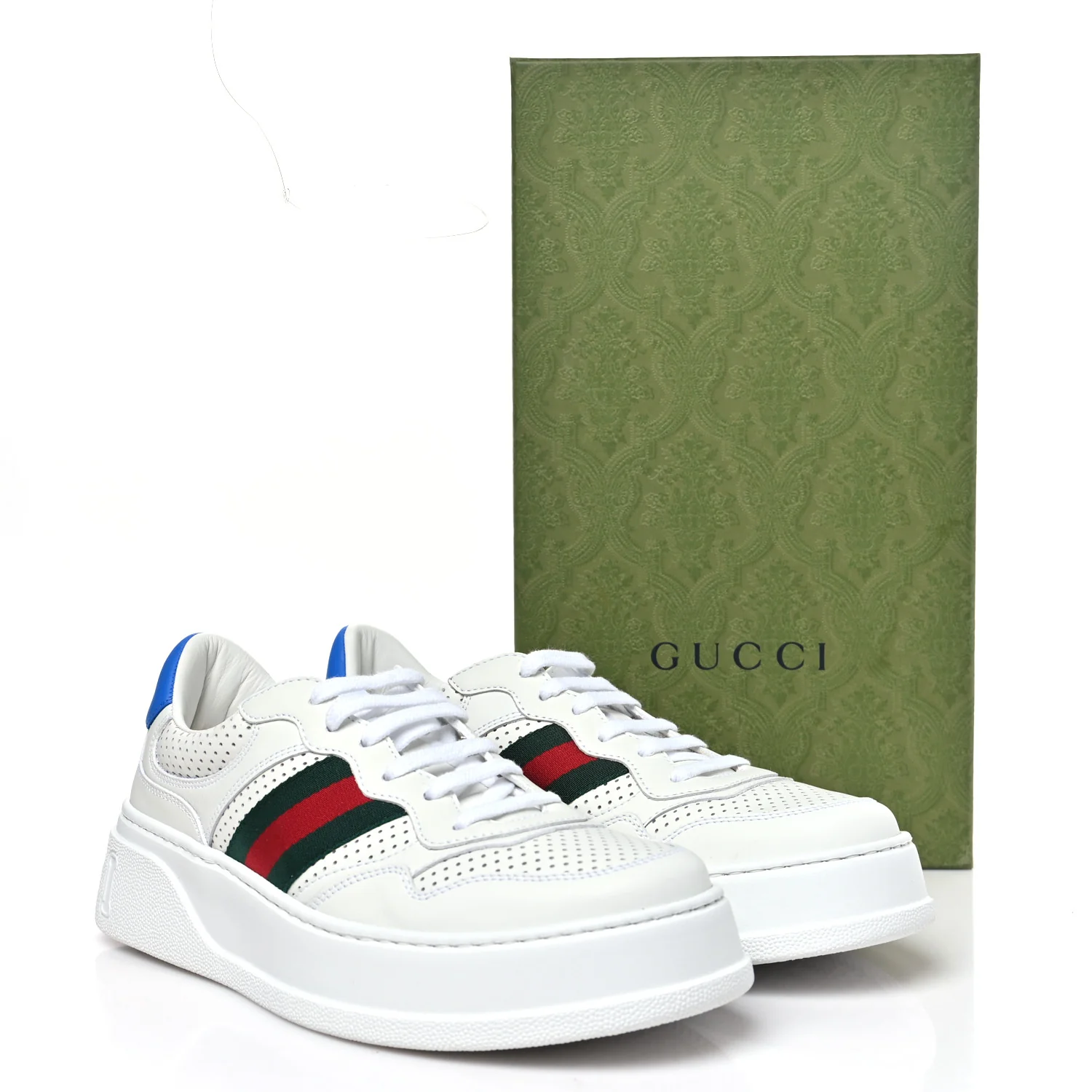 Calfskin Web Perforated Womens Platform 55mm Sneakers 41 White Bright Splash - Image 10