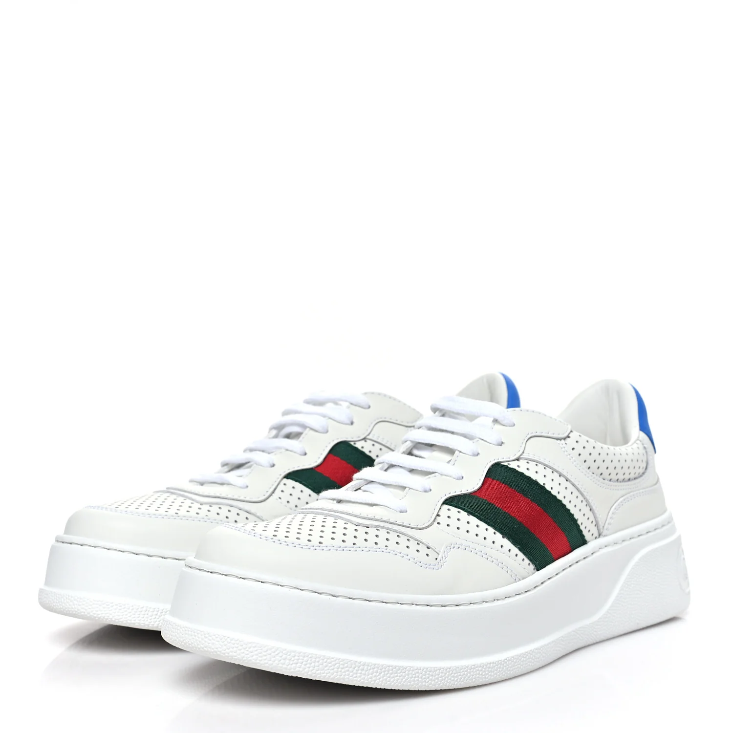 Calfskin Web Perforated Womens Platform 55mm Sneakers 41 White Bright Splash - Image 4