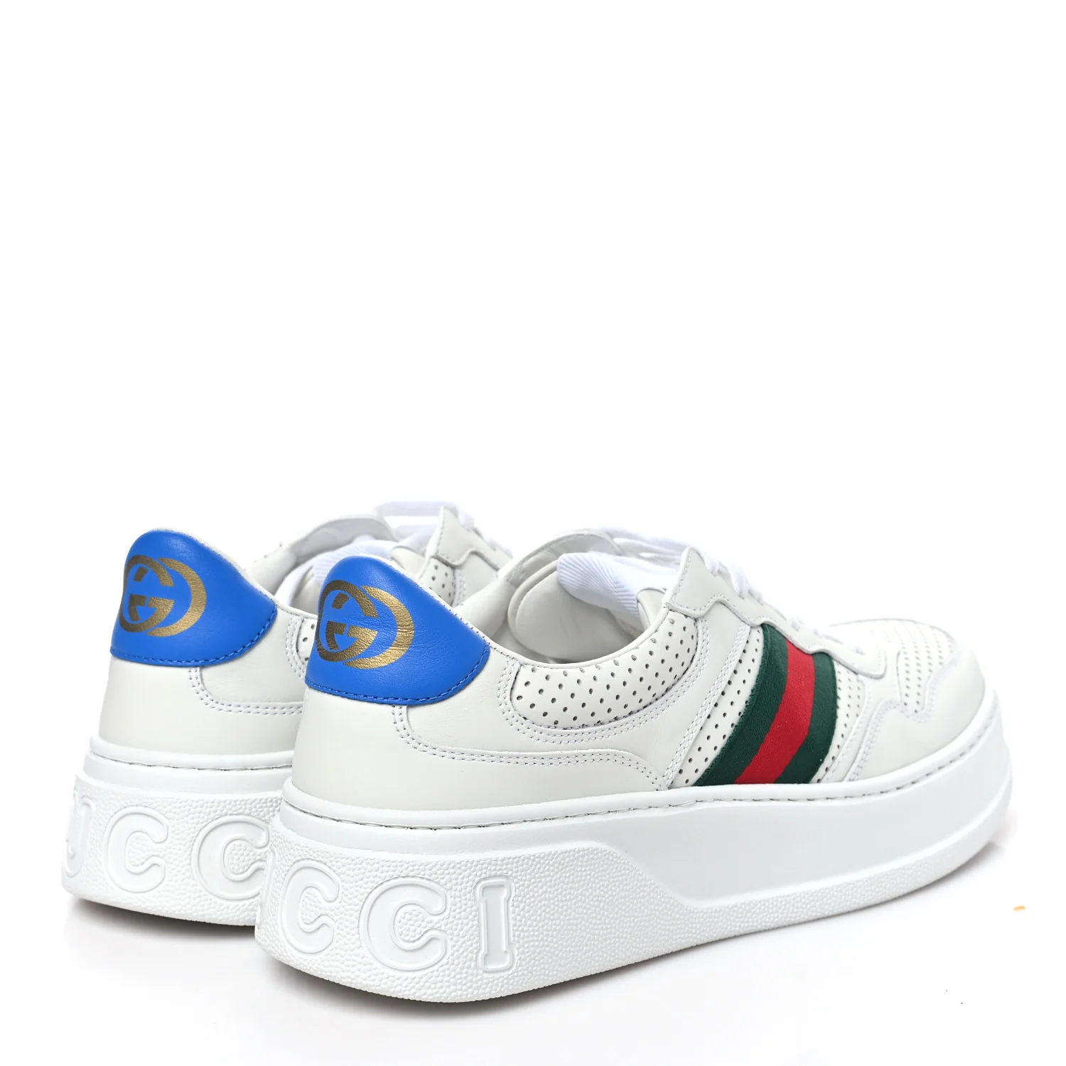 Calfskin Web Perforated Womens Platform 55mm Sneakers 41 White Bright Splash - Image 5