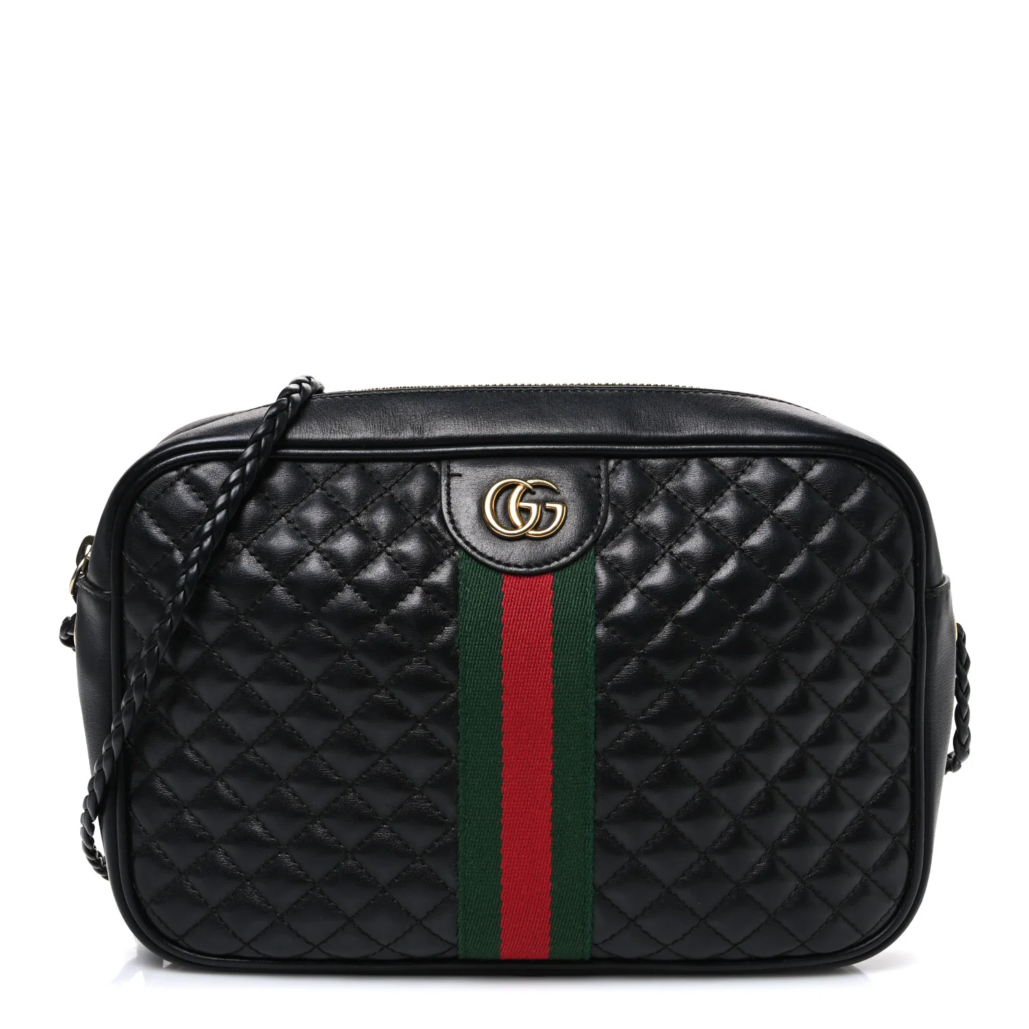Calfskin Web Trapuntata Small GG Shoulder Bag Black