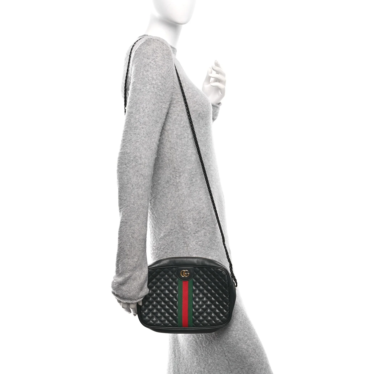 Calfskin Web Trapuntata Small GG Shoulder Bag Black - Image 2
