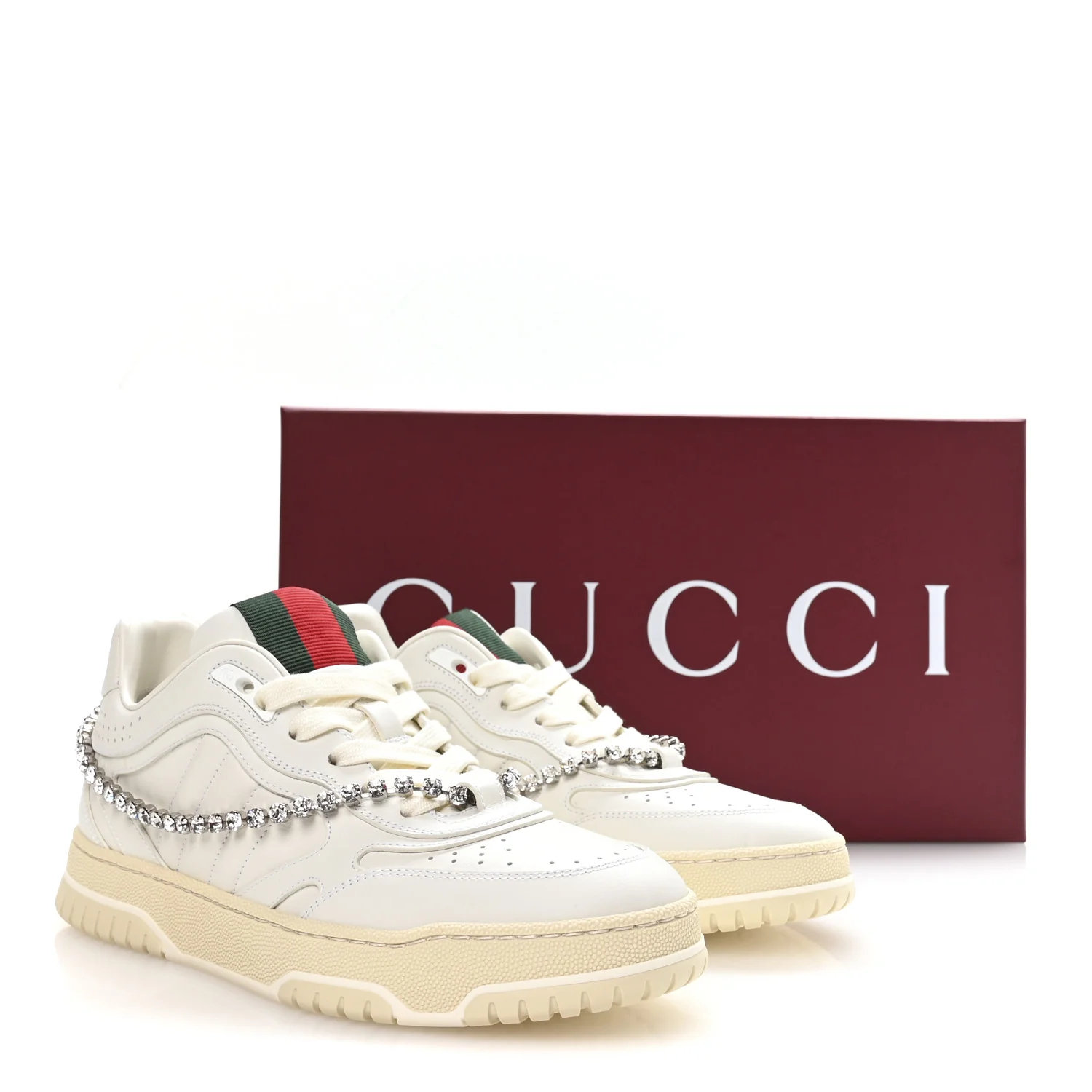 Calfskin Womens Re-Web Removable Crystal Sneakers 38.5 White - Image 18
