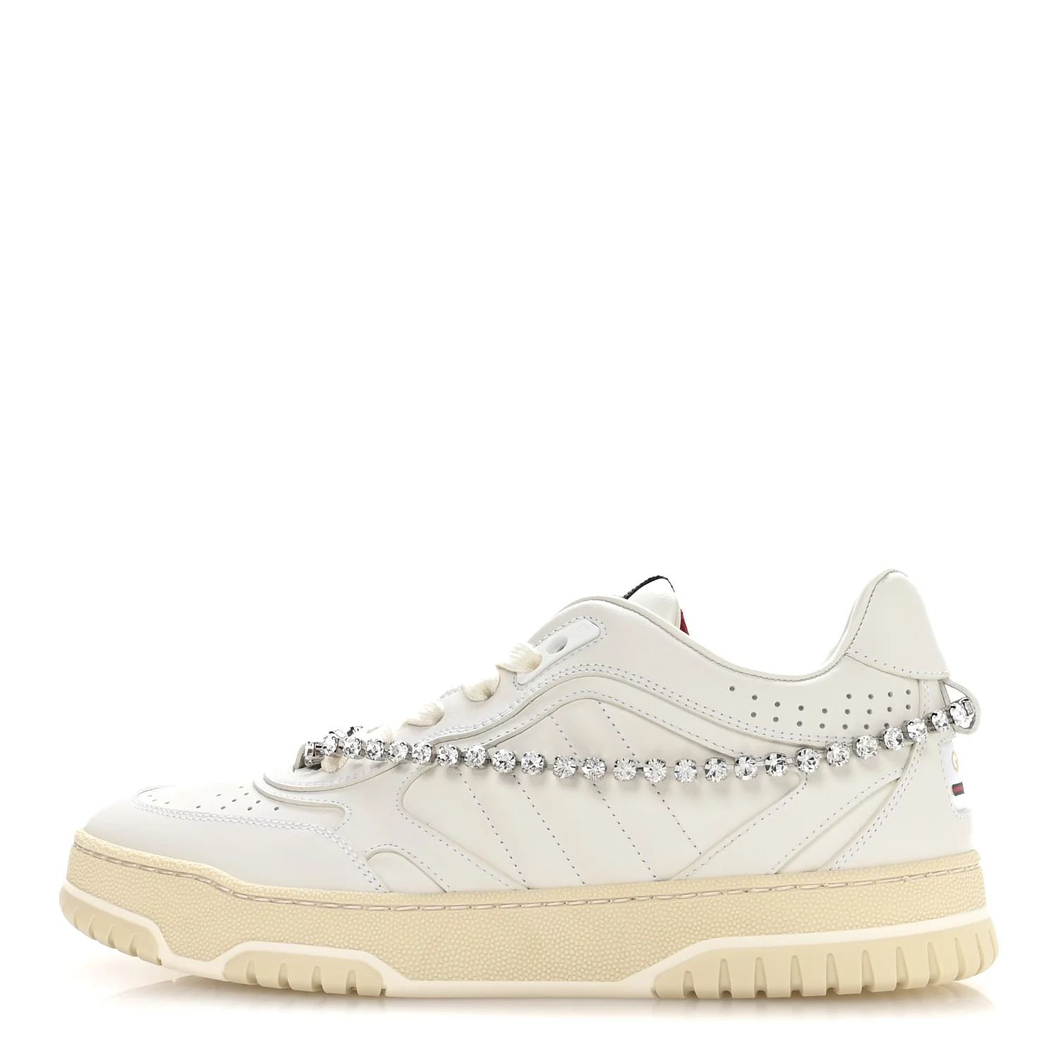 Calfskin Womens Re-Web Removable Crystal Sneakers 38.5 White - Image 2