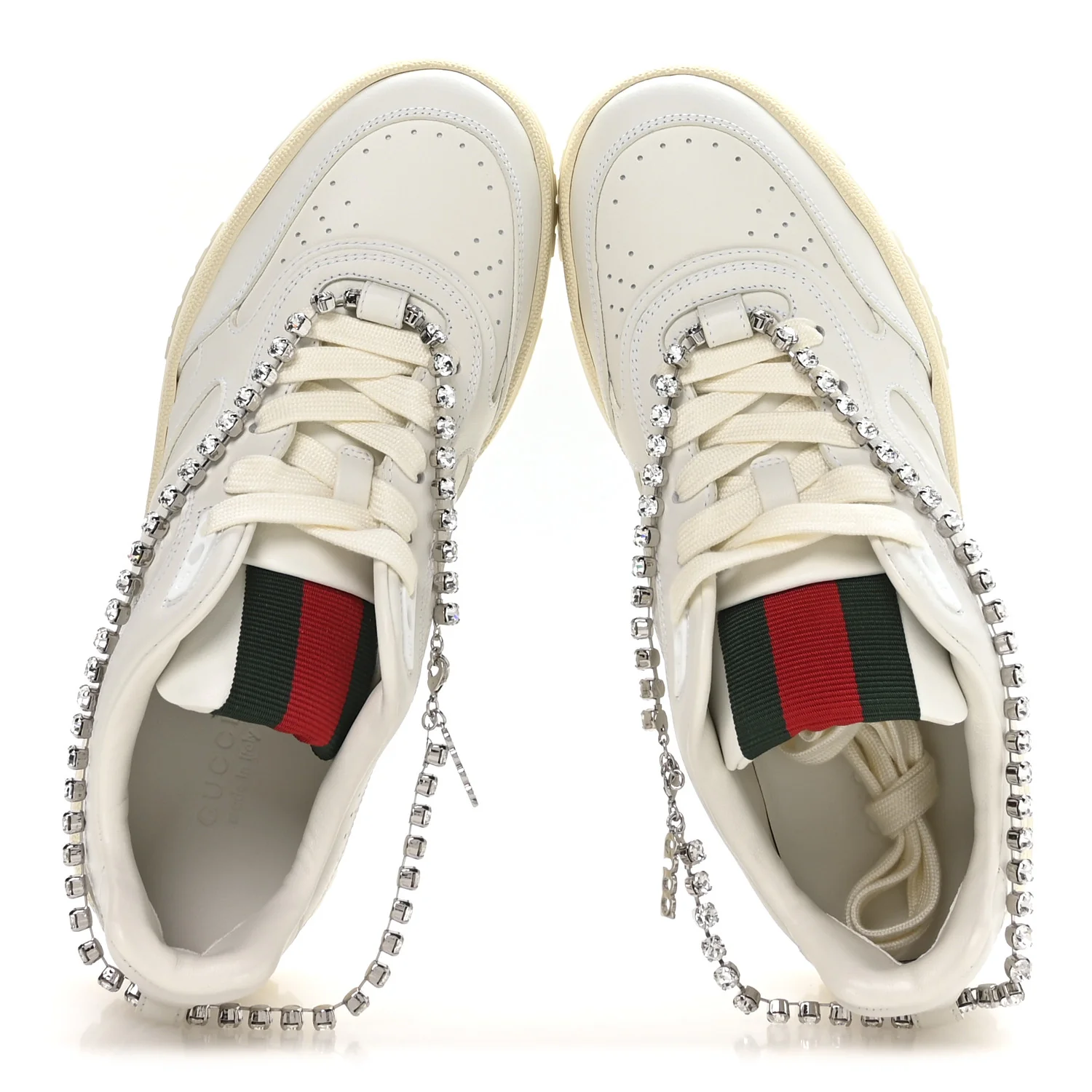 Calfskin Womens Re-Web Removable Crystal Sneakers 38.5 White - Image 4
