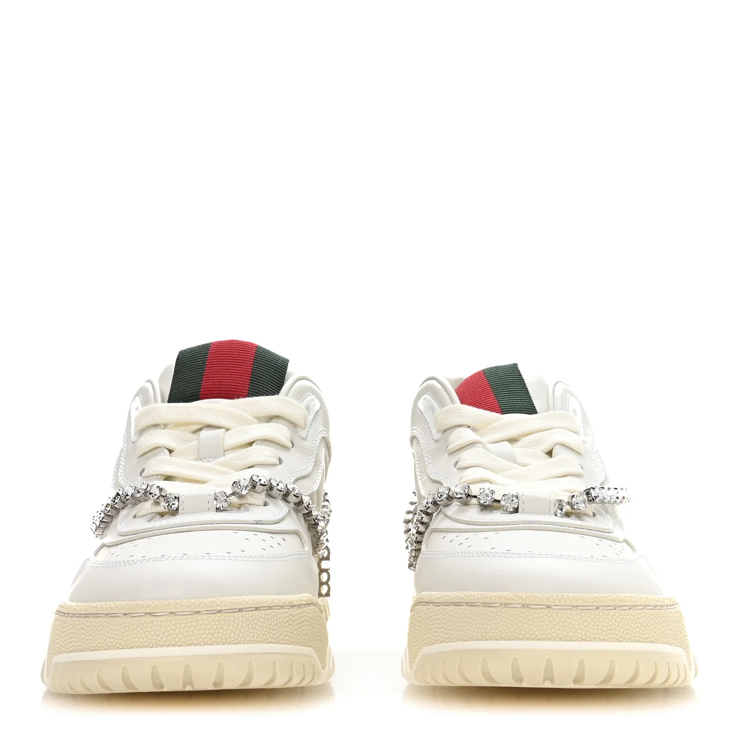 Calfskin Womens Re-Web Removable Crystal Sneakers 38.5 White - Image 6
