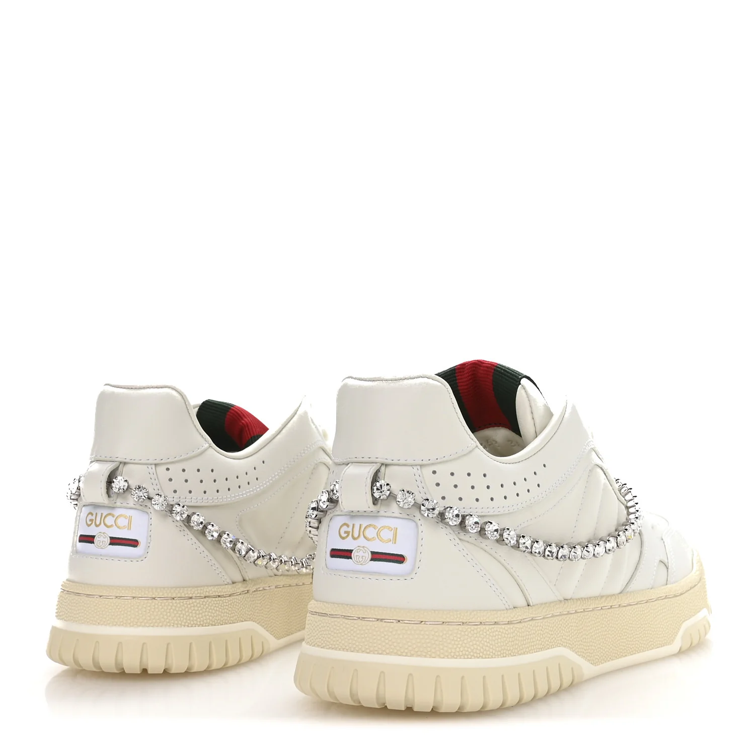 Calfskin Womens Re-Web Removable Crystal Sneakers 38.5 White - Image 9