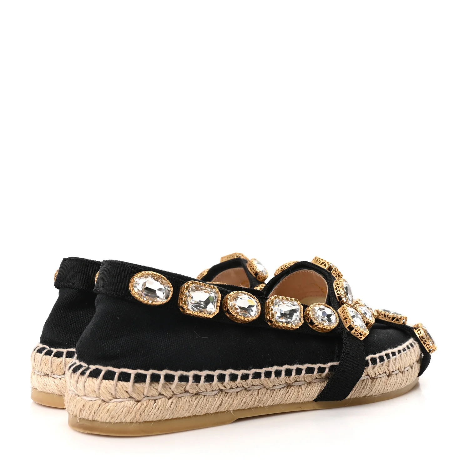 Canvas Crystal Embellished Espadrilles 36 Black - Image 5