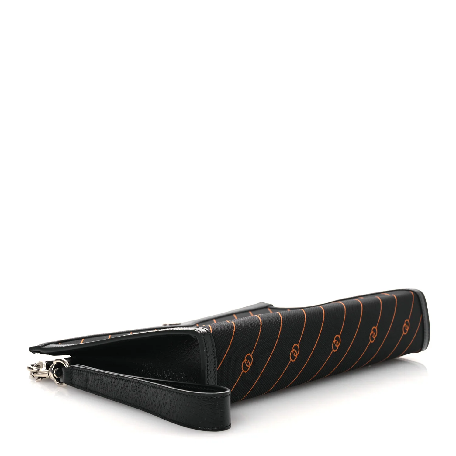 Canvas Diagonal Interlocking G Zip Pouch Black Orange - Image 4