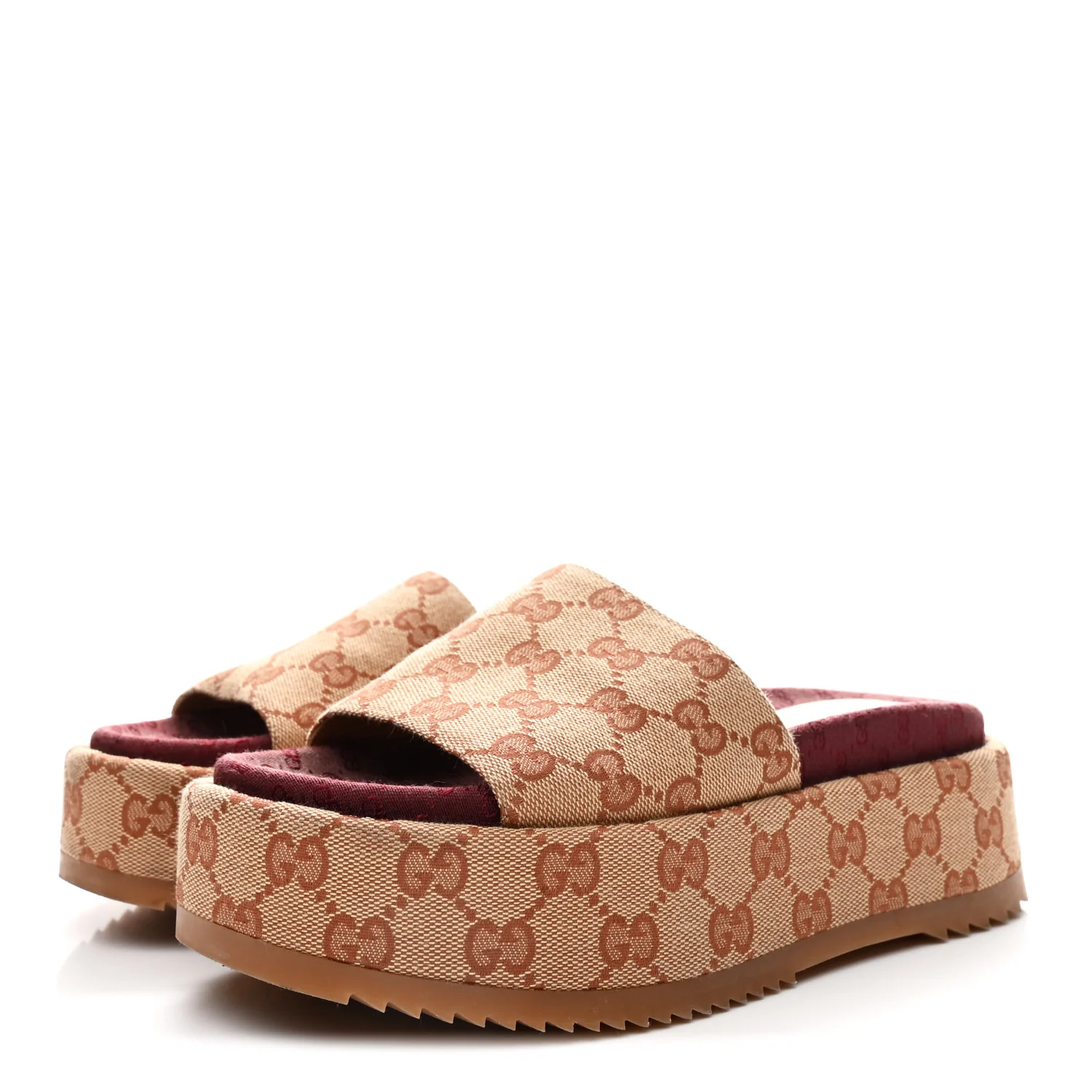 Canvas GG Monogram Angelina Platform Slide Sandals 36 Beige Ruggine - Image 4