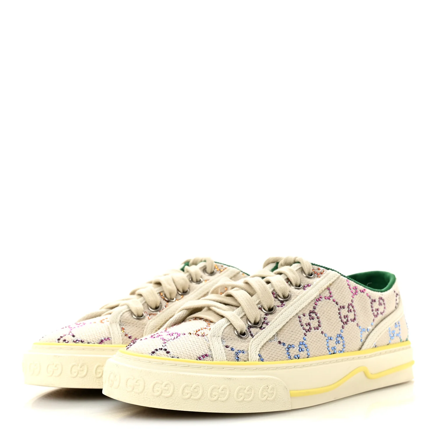 Canvas Lame Crystal GG Monogram Womens 1977 Tennis Sneakers 36 Gardenia Silver Mystic White - Image 4