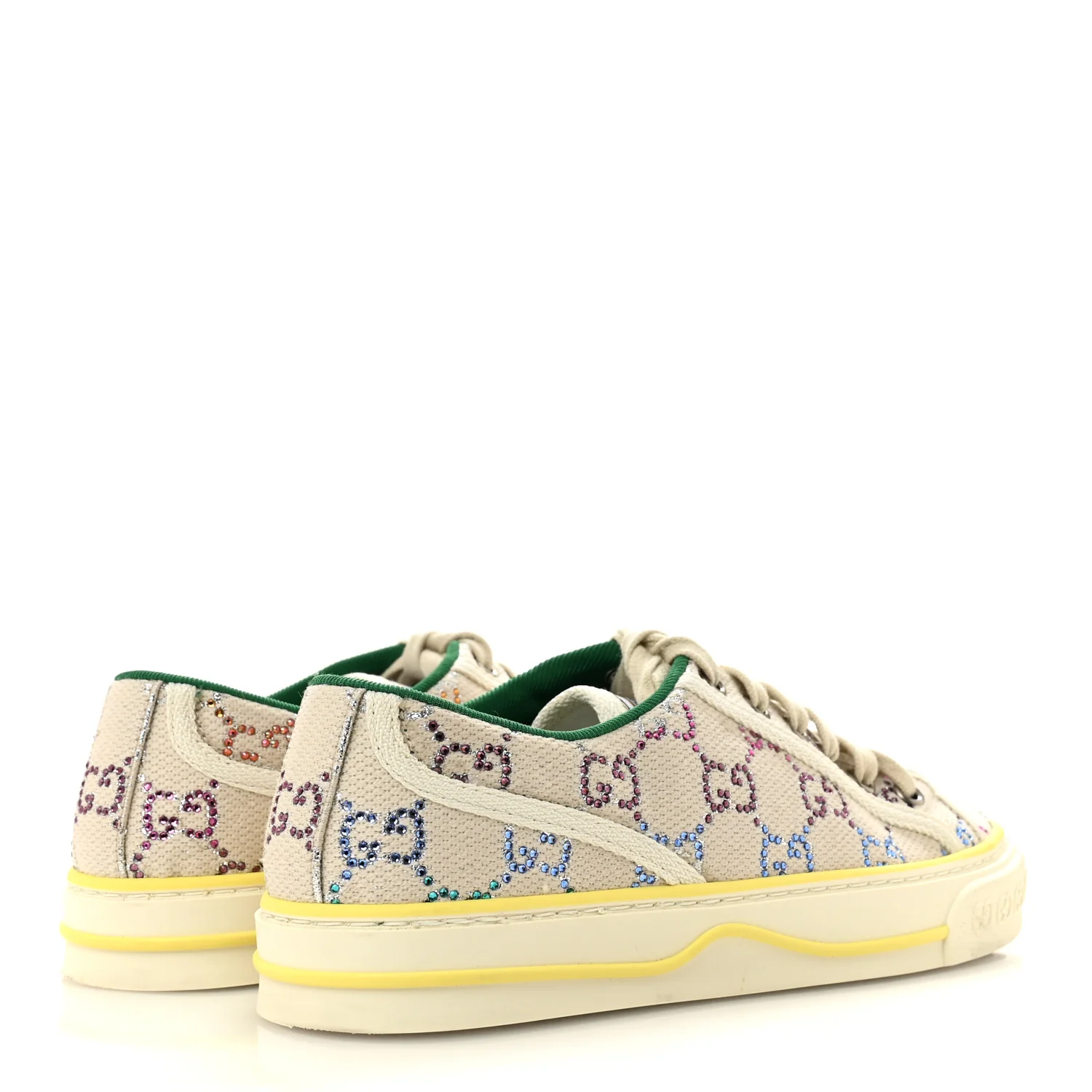 Canvas Lame Crystal GG Monogram Womens 1977 Tennis Sneakers 36 Gardenia Silver Mystic White - Image 5