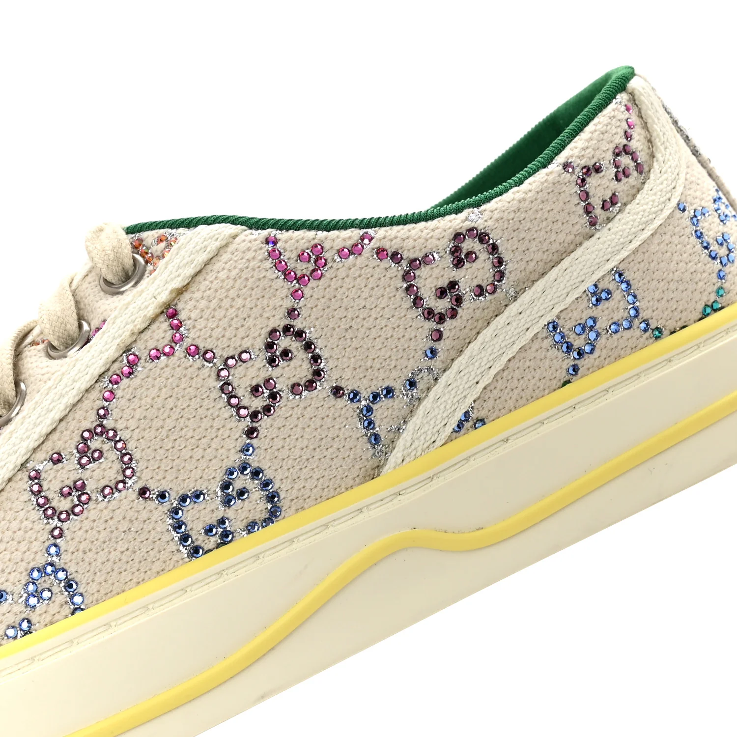 Canvas Lame Crystal GG Monogram Womens 1977 Tennis Sneakers 36 Gardenia Silver Mystic White - Image 9