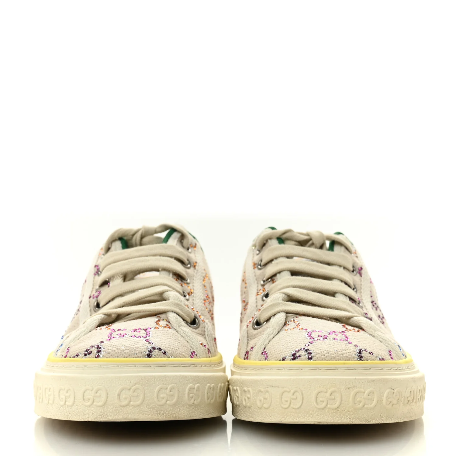 Canvas Lame Crystal GG Monogram Womens 1977 Tennis Sneakers 36 Gardenia Silver Mystic White - Image 3