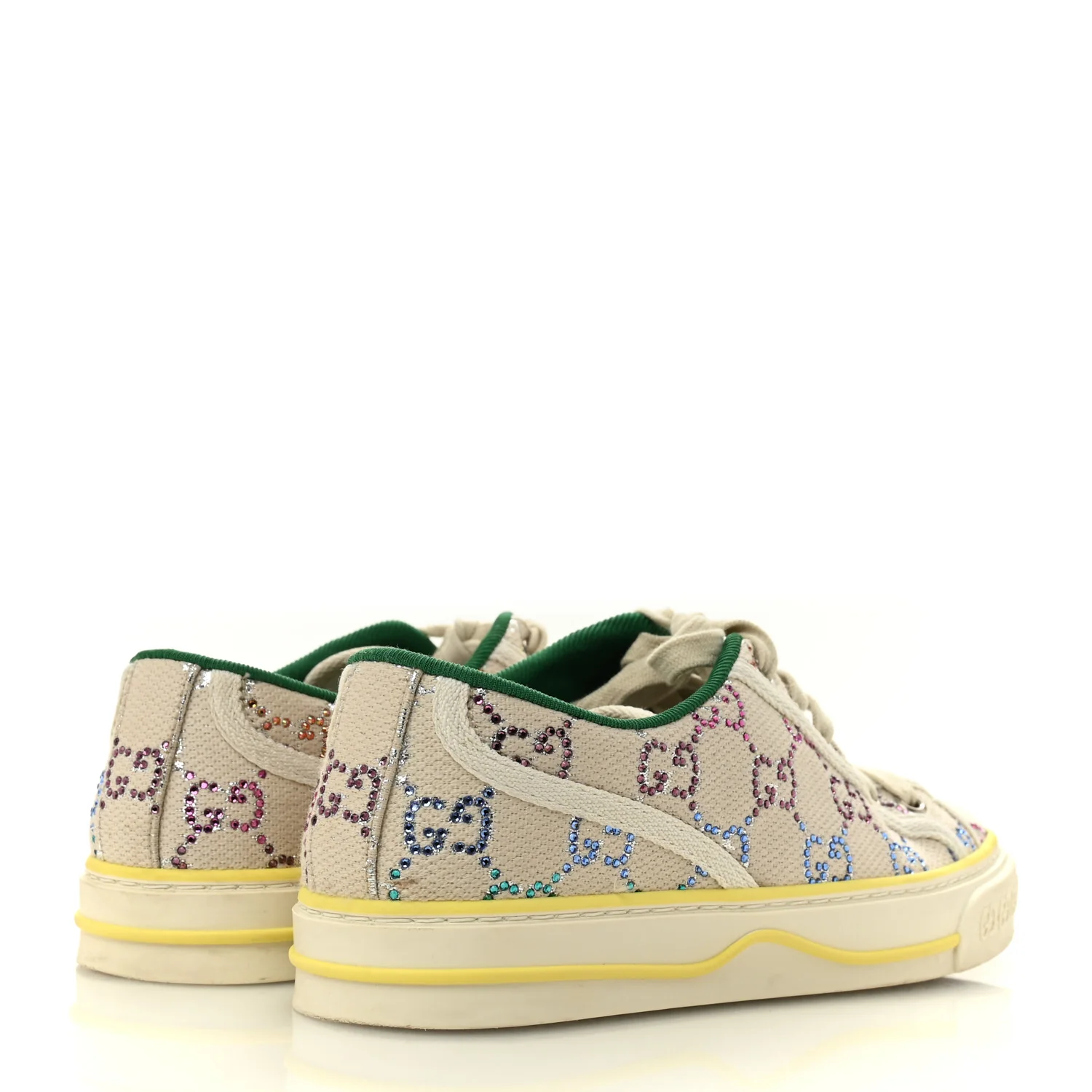 Canvas Lame Crystal GG Monogram Womens 1977 Tennis Sneakers 36 Gardenia Silver Mystic White - Image 5
