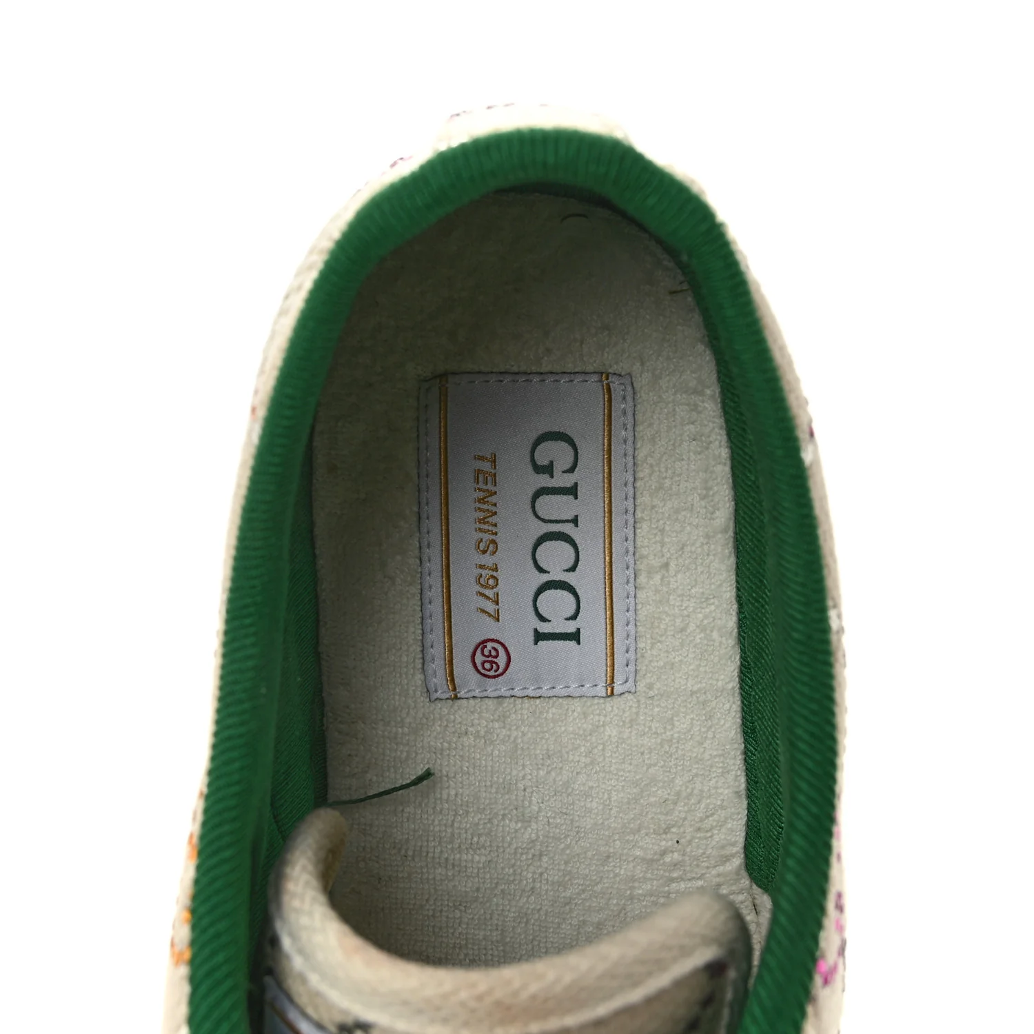 Canvas Lame Crystal GG Monogram Womens 1977 Tennis Sneakers 36 Gardenia Silver Mystic White - Image 7