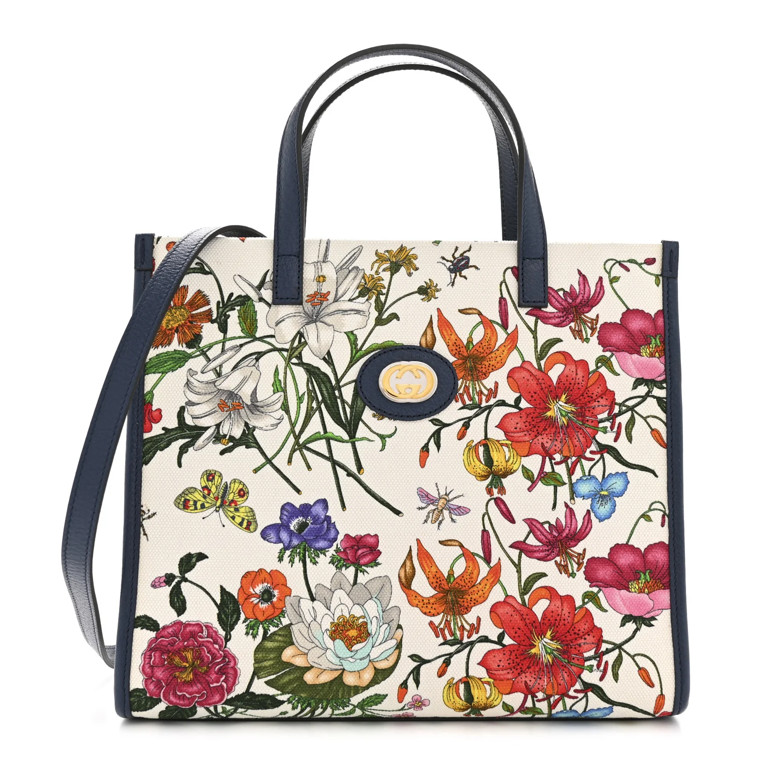 Canvas Medium Flora Tote White Multicolor Blue Agata