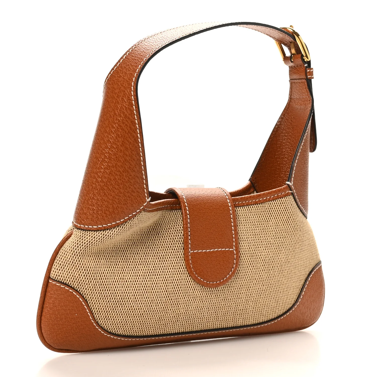 Canvas Textured Dollar Calfskin Small Aphrodite Shoulder Bag Beige Tan - Image 3