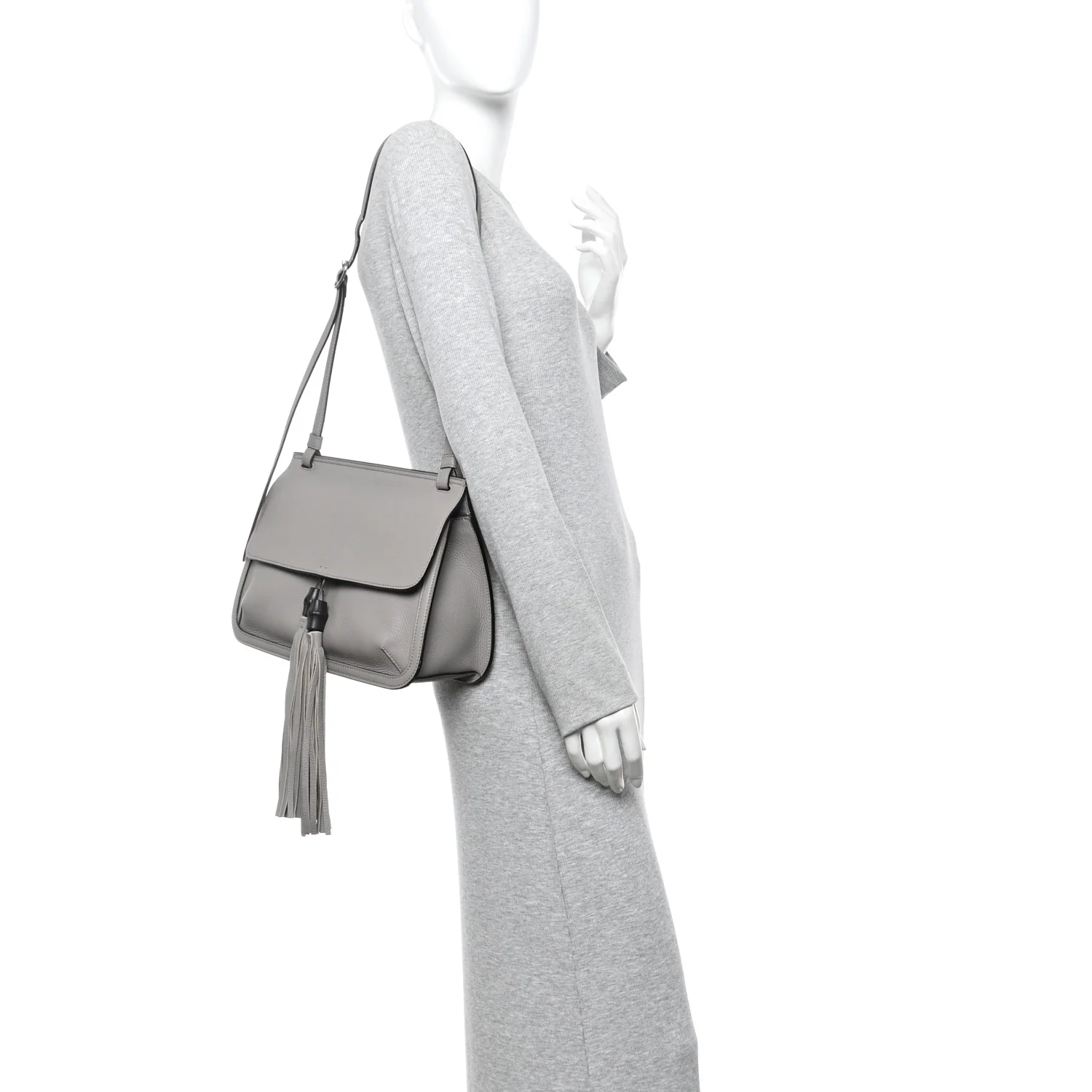 Cellarius Calfskin Medium Bamboo Daily Flap Shoulder Bag Storm Grey - Image 2