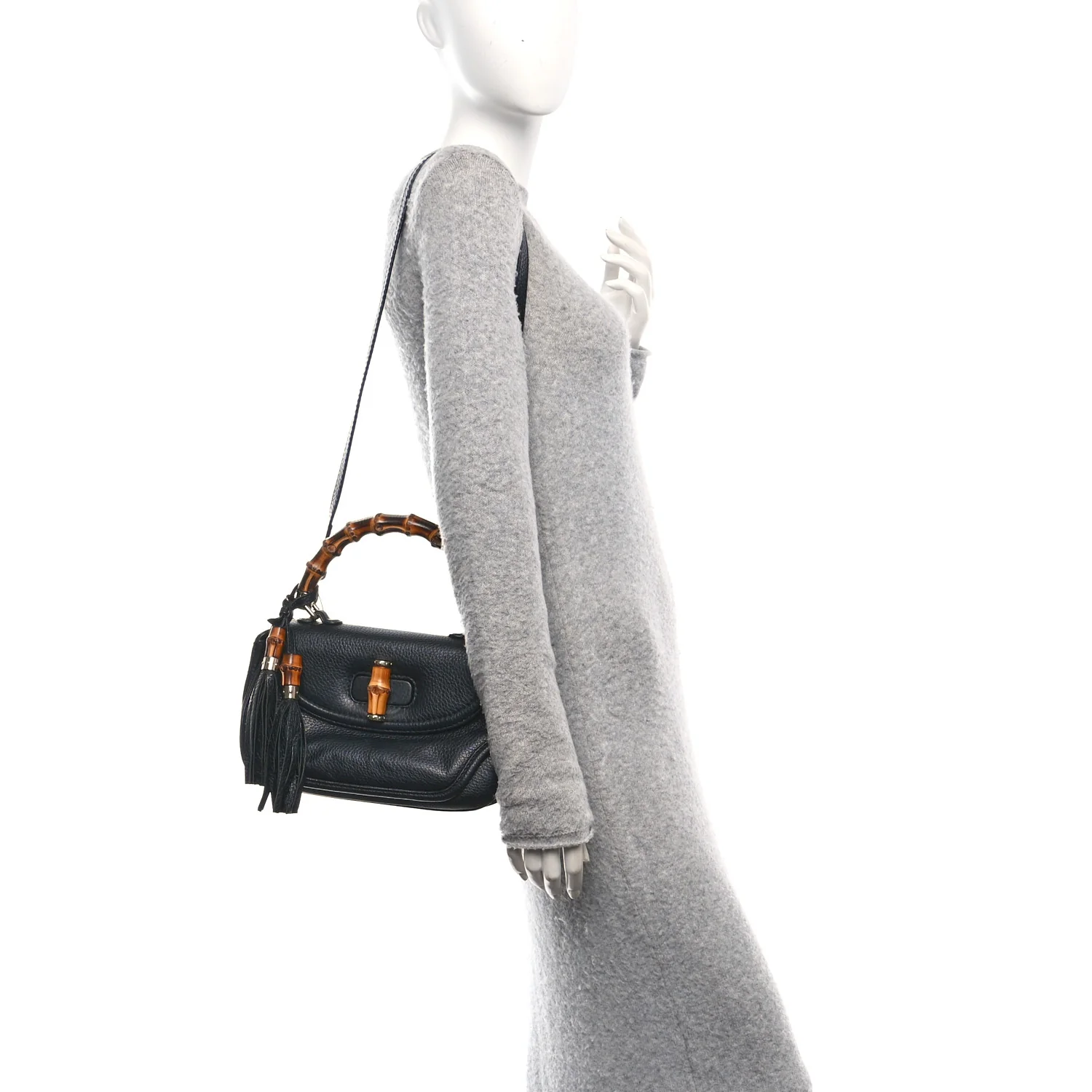 Cellarius Calfskin Medium New Bamboo Top Handle Bag Black - Image 2
