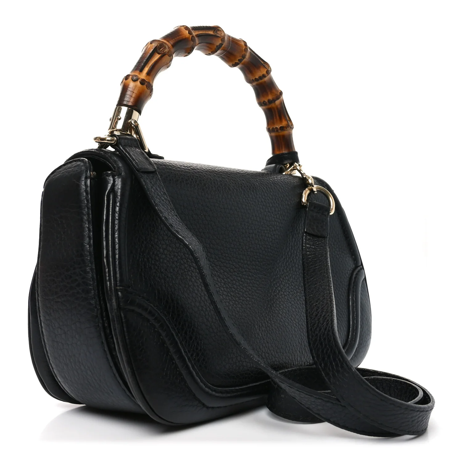Cellarius Calfskin Medium New Bamboo Top Handle Bag Black - Image 3