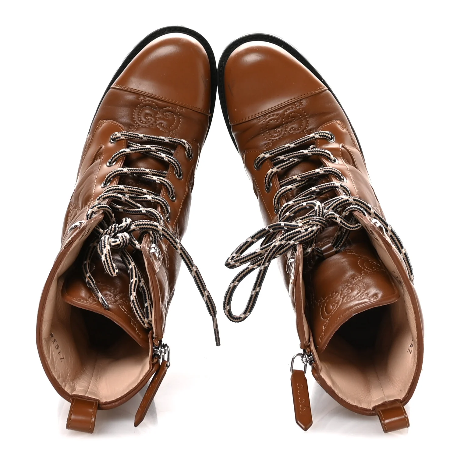 Cordovan Lux Nappa GG Matelasse Lace Up 60mm Combat Boots 36 Dark Hazel Brown - Image 2
