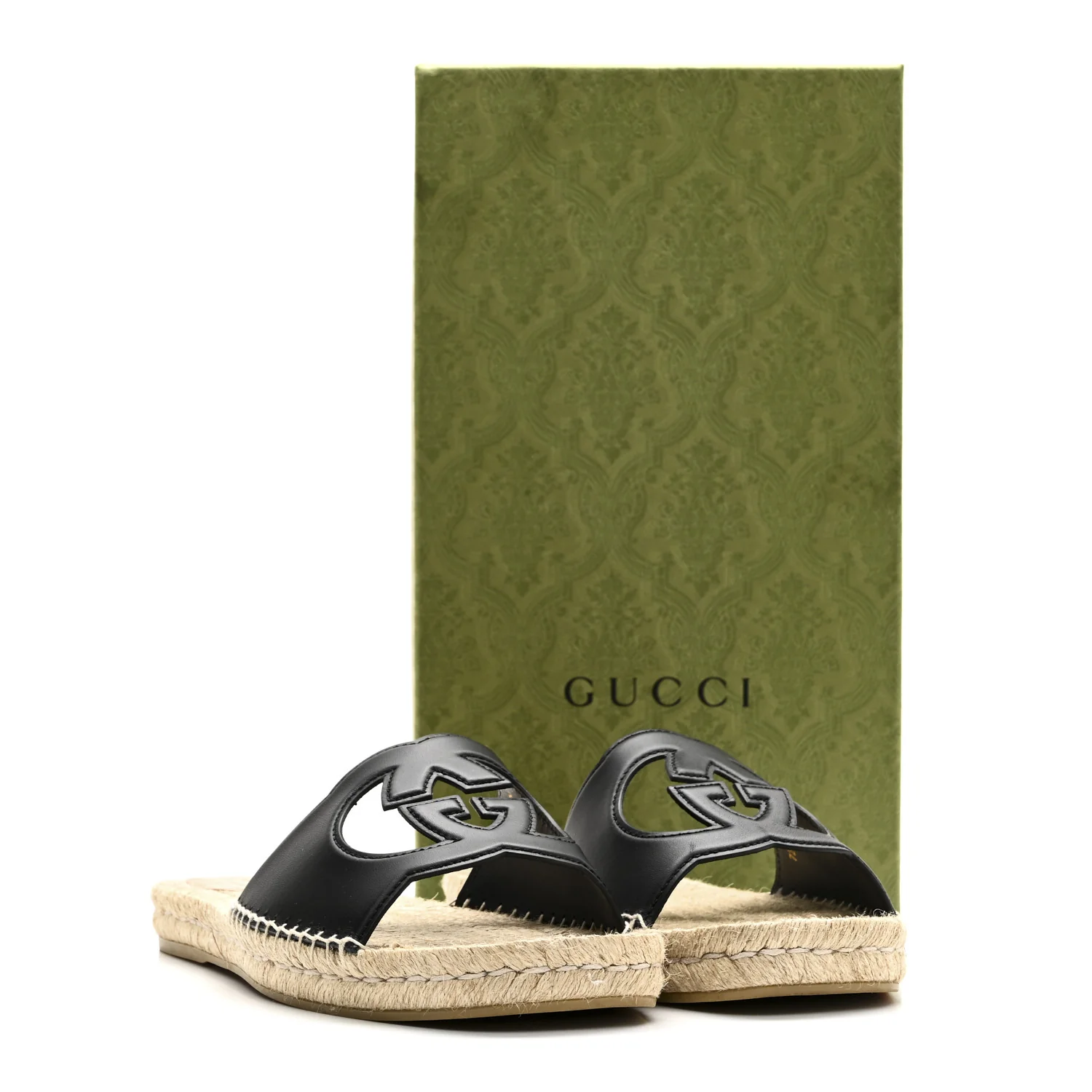 Cosmos Softy Calfskin Espadrille Mens Interlocking G Cut Out Slide Sandals 10 Black - Image 10