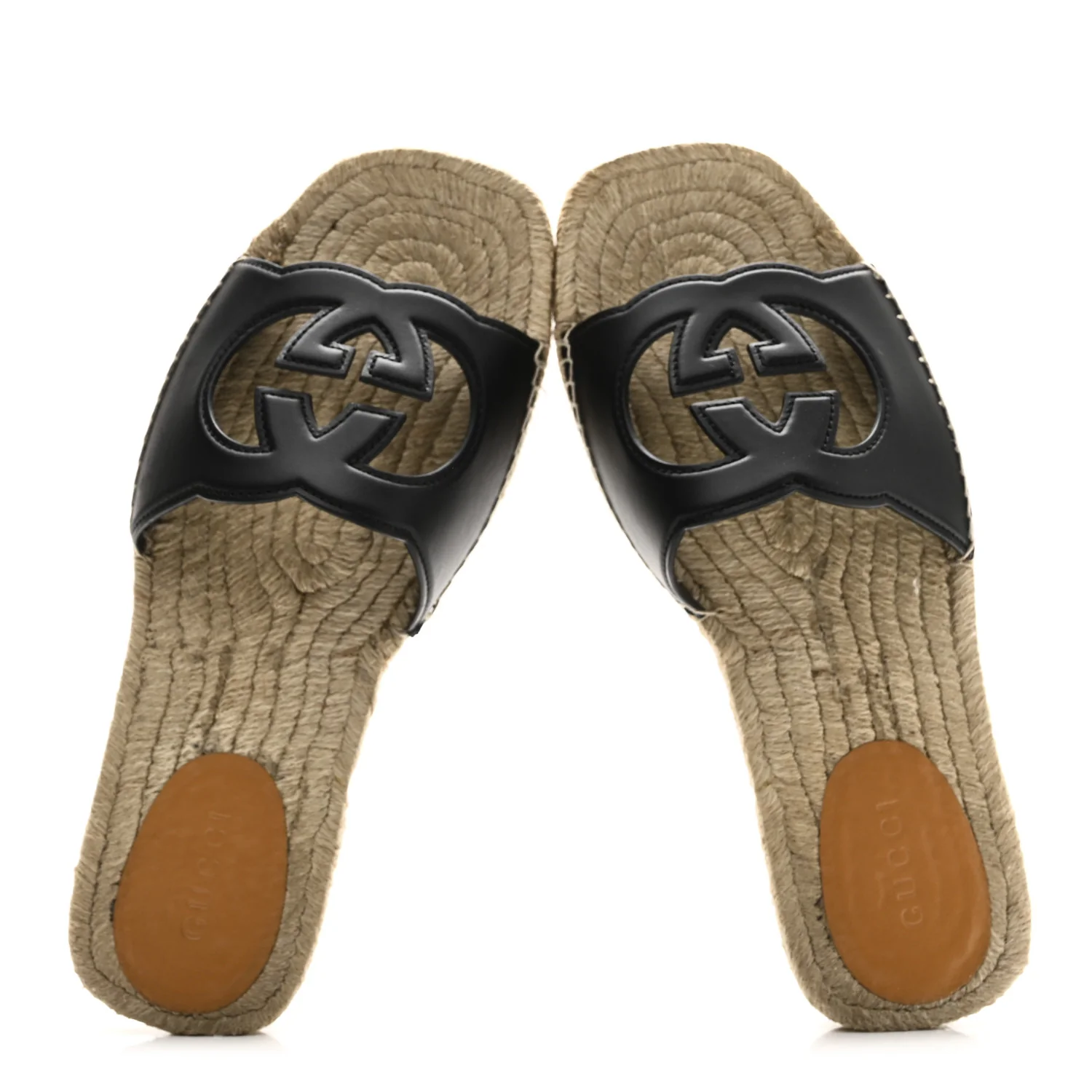 Cosmos Softy Calfskin Espadrille Mens Interlocking G Cut Out Slide Sandals 10 Black - Image 2