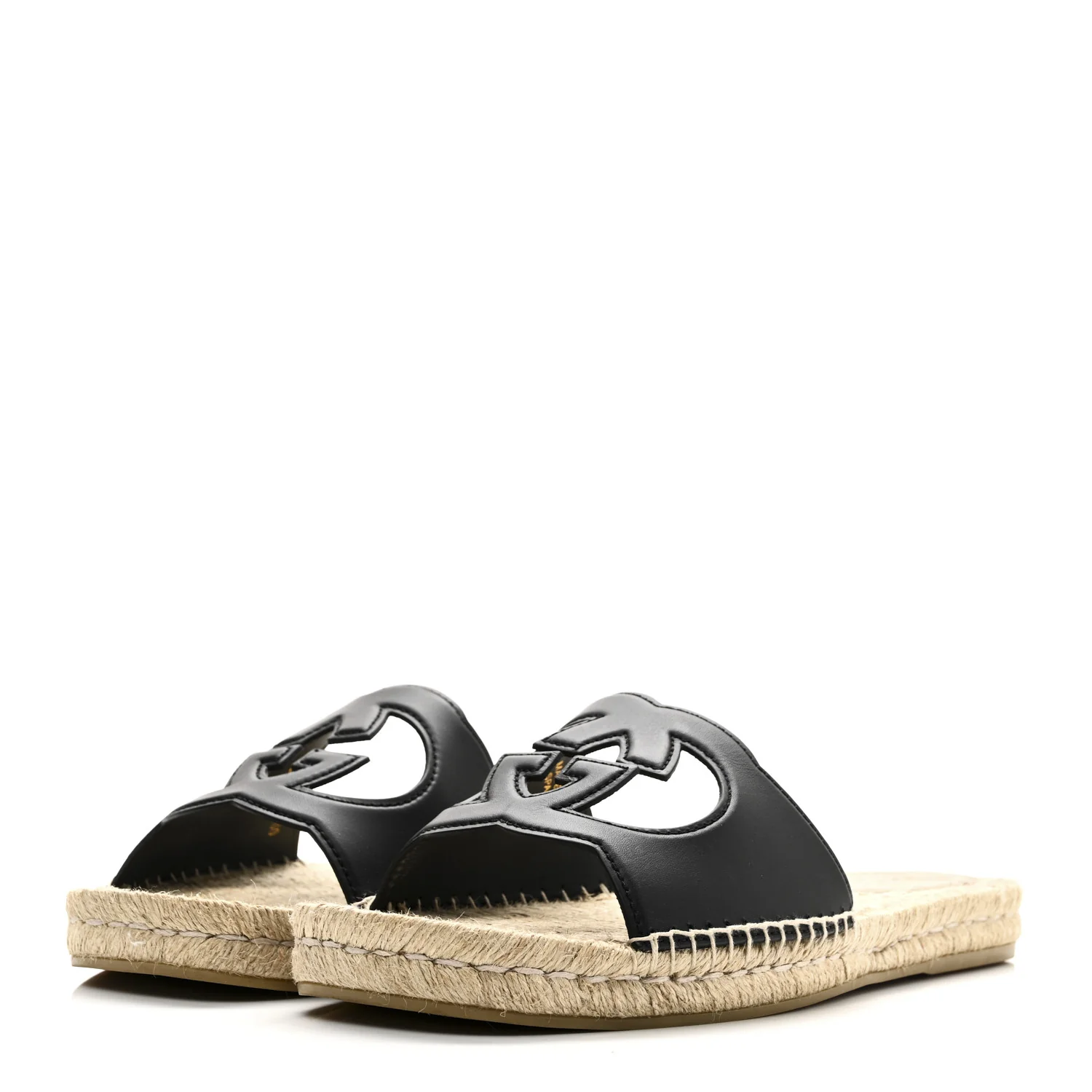 Cosmos Softy Calfskin Espadrille Mens Interlocking G Cut Out Slide Sandals 10 Black - Image 4