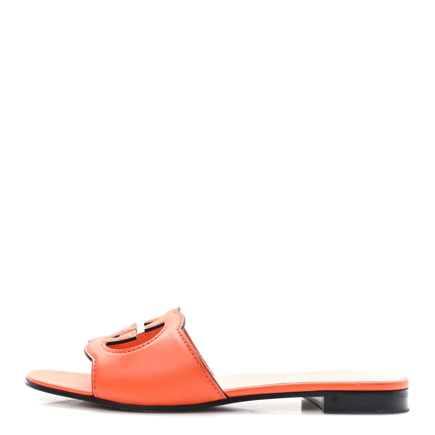 Cosmos Softy Calfskin Interlocking G Cut Out Slide Sandals 40 Deep Orange