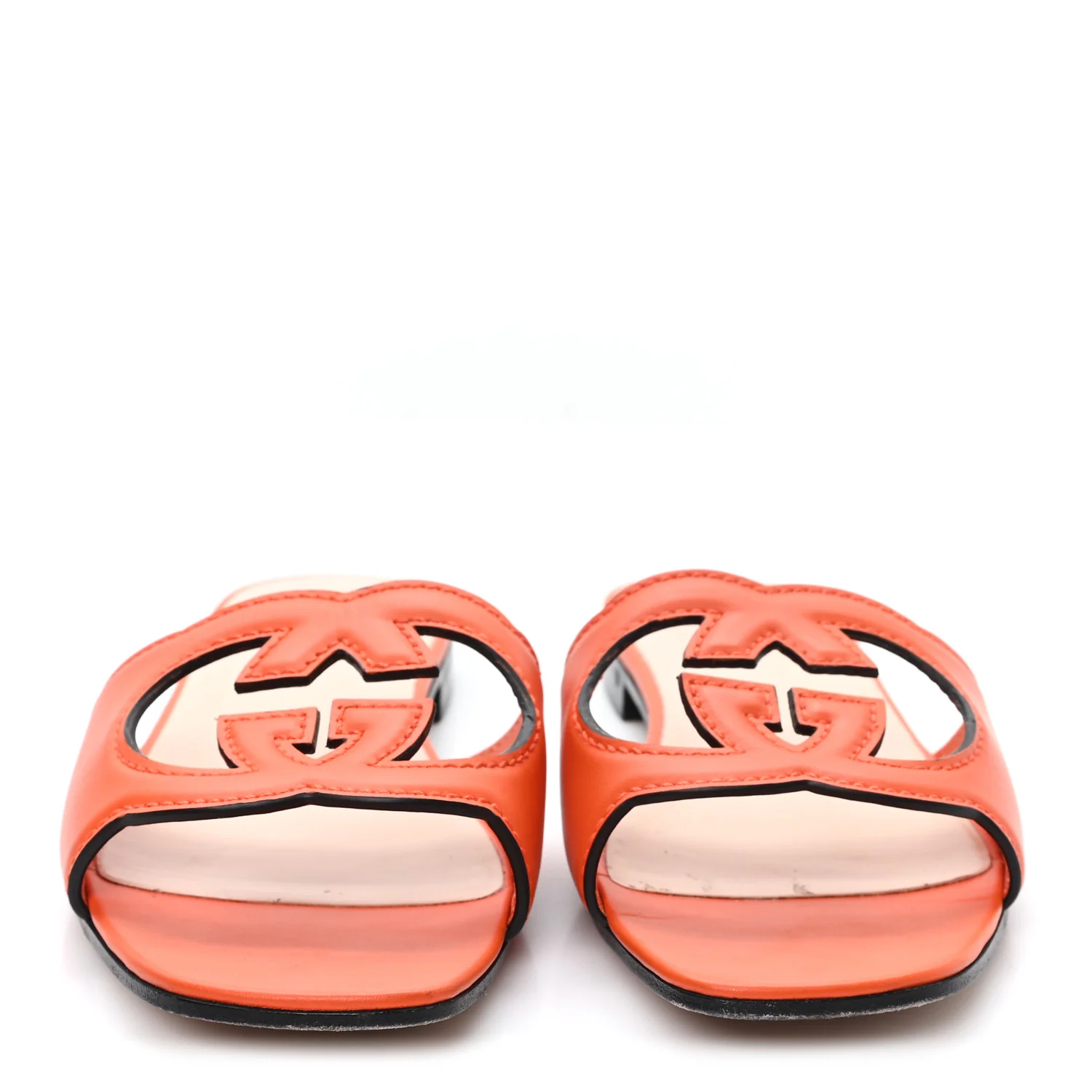 Cosmos Softy Calfskin Interlocking G Cut Out Slide Sandals 40 Deep Orange - Image 3