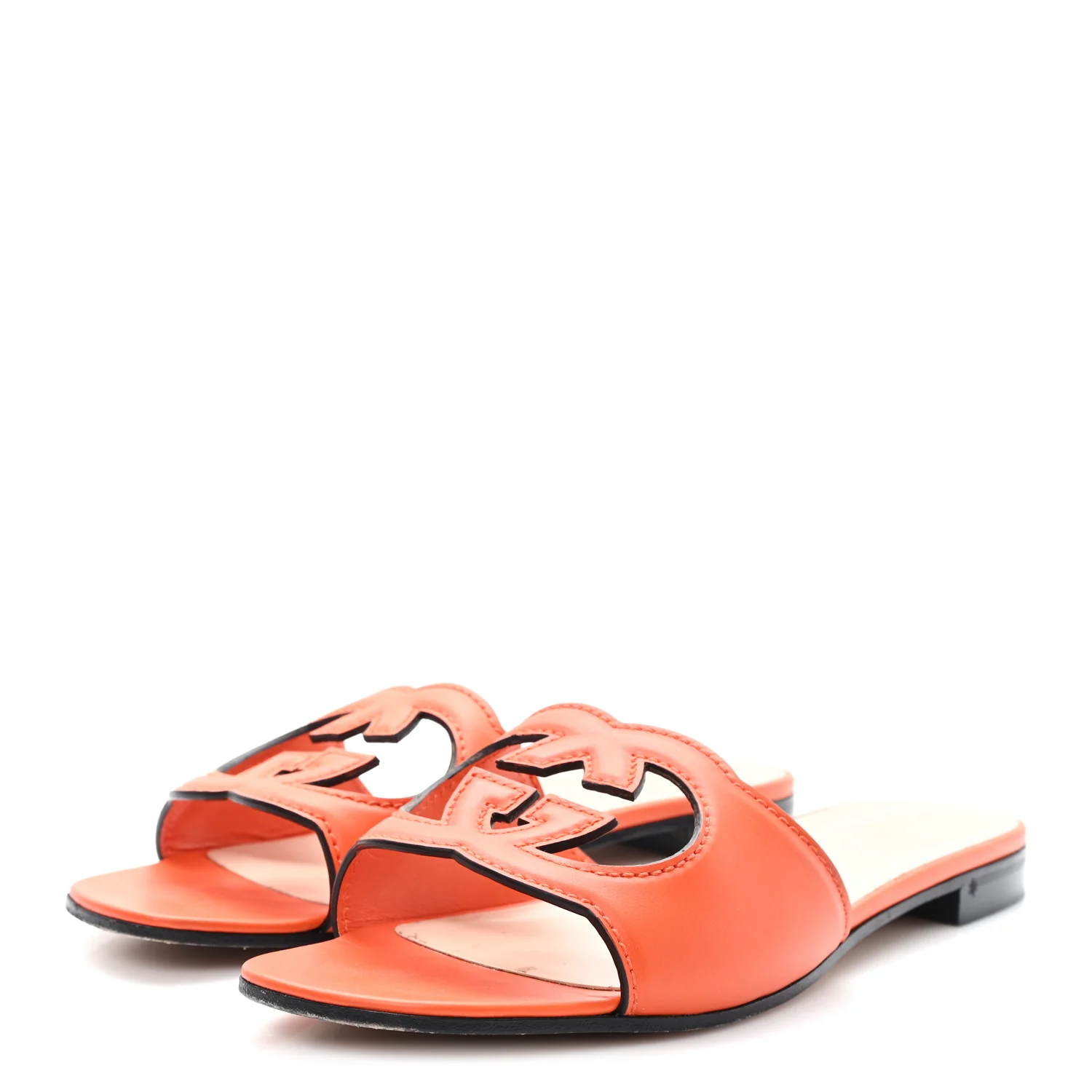 Cosmos Softy Calfskin Interlocking G Cut Out Slide Sandals 40 Deep Orange - Image 4