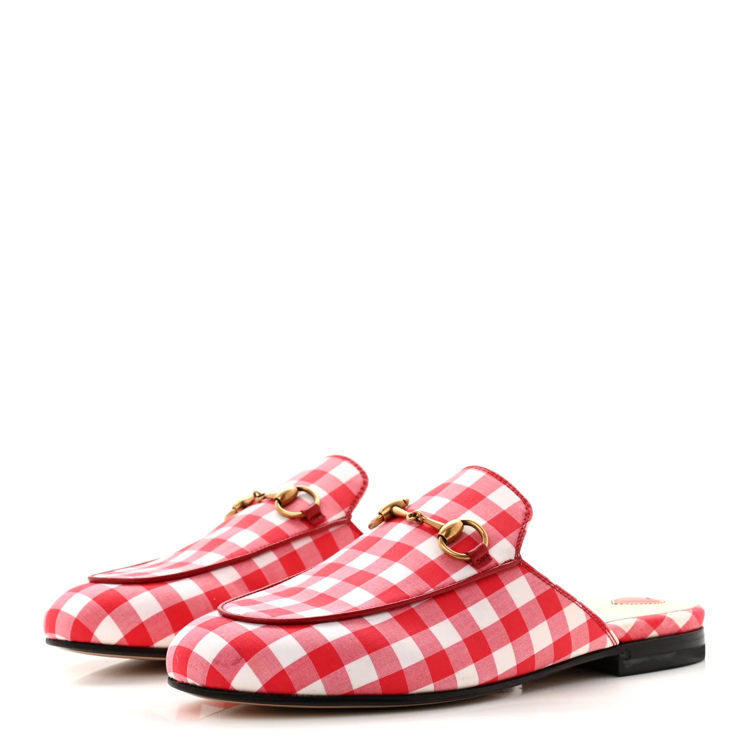 Cotton Gingham Womens Princetown Slippers 36 White Red - Image 3