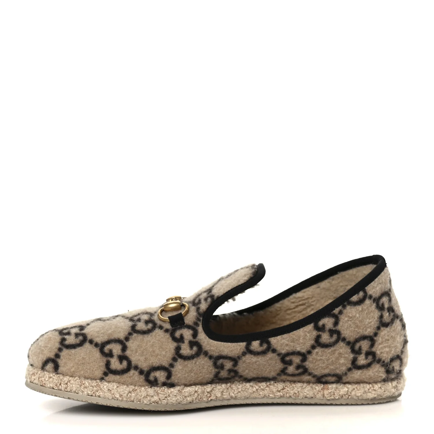 Covered Wool GG Monogram Mens Fria Horsebit Loafers 9 Beige Ebony Black Butterscotch