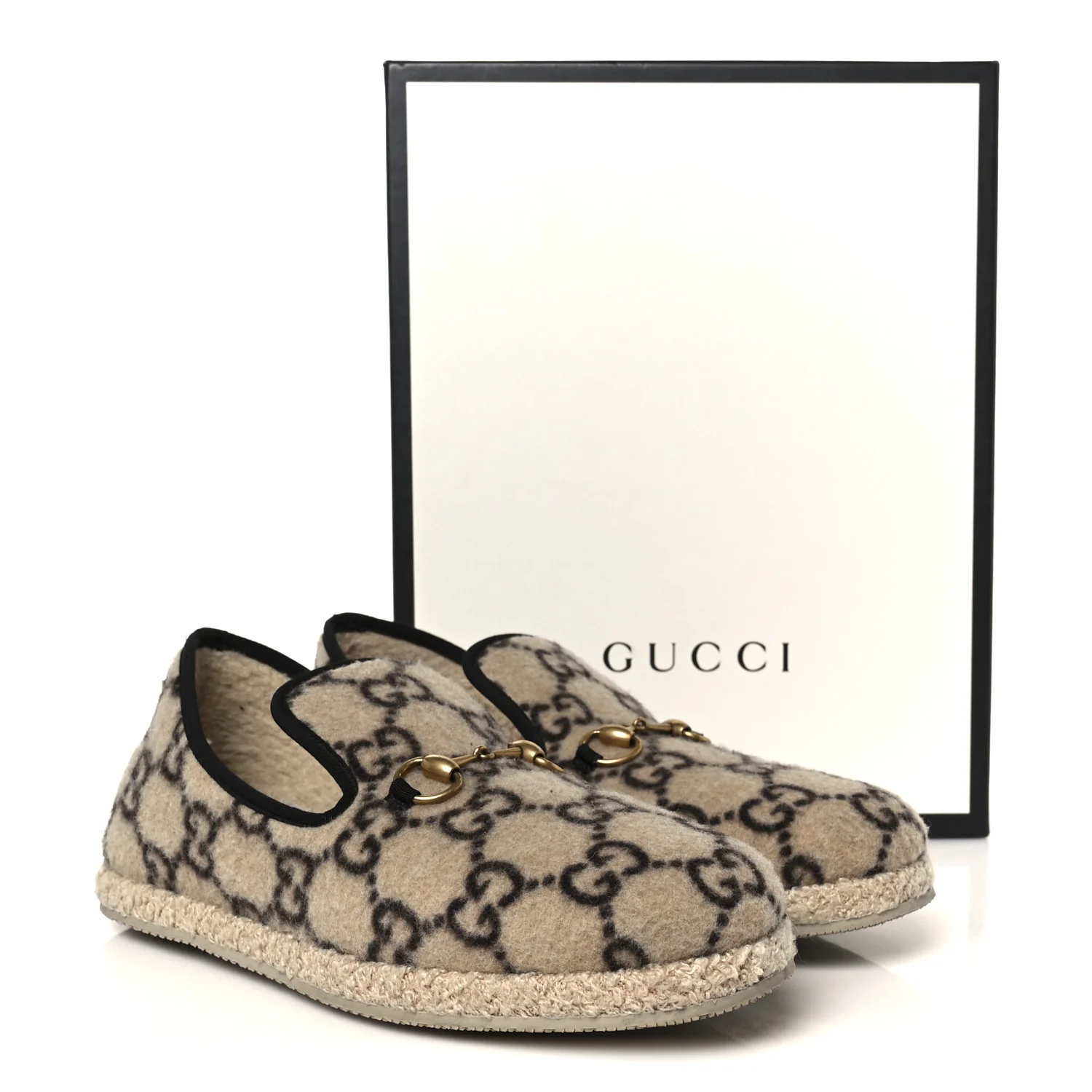 Covered Wool GG Monogram Mens Fria Horsebit Loafers 9 Beige Ebony Black Butterscotch - Image 11