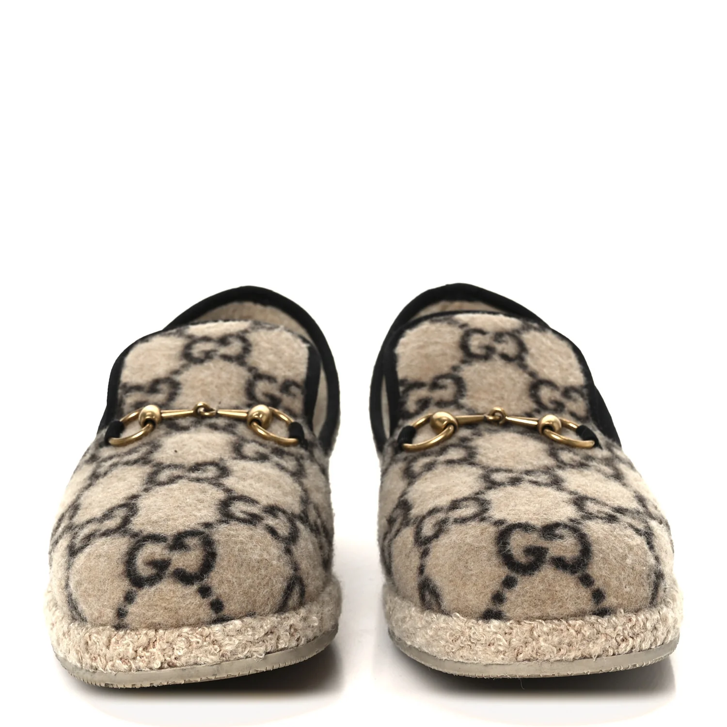 Covered Wool GG Monogram Mens Fria Horsebit Loafers 9 Beige Ebony Black Butterscotch - Image 3