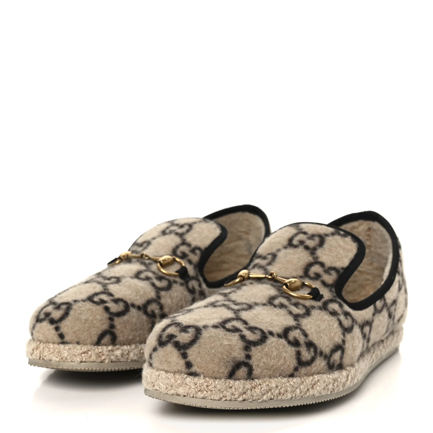 Covered Wool GG Monogram Mens Fria Horsebit Loafers 9 Beige Ebony Black Butterscotch - Image 4