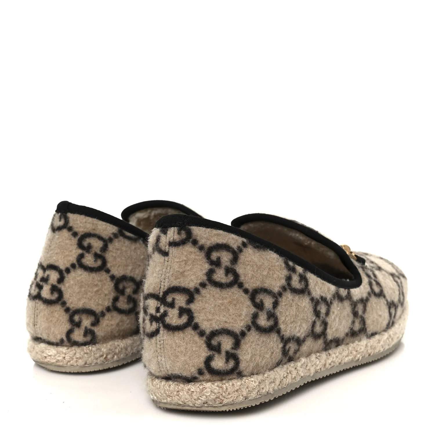 Covered Wool GG Monogram Mens Fria Horsebit Loafers 9 Beige Ebony Black Butterscotch - Image 5