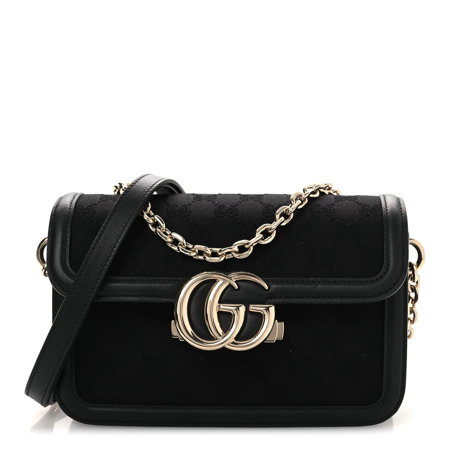 Crepe Wool Silk GG Monogram Go Small Shoulder Bag Black