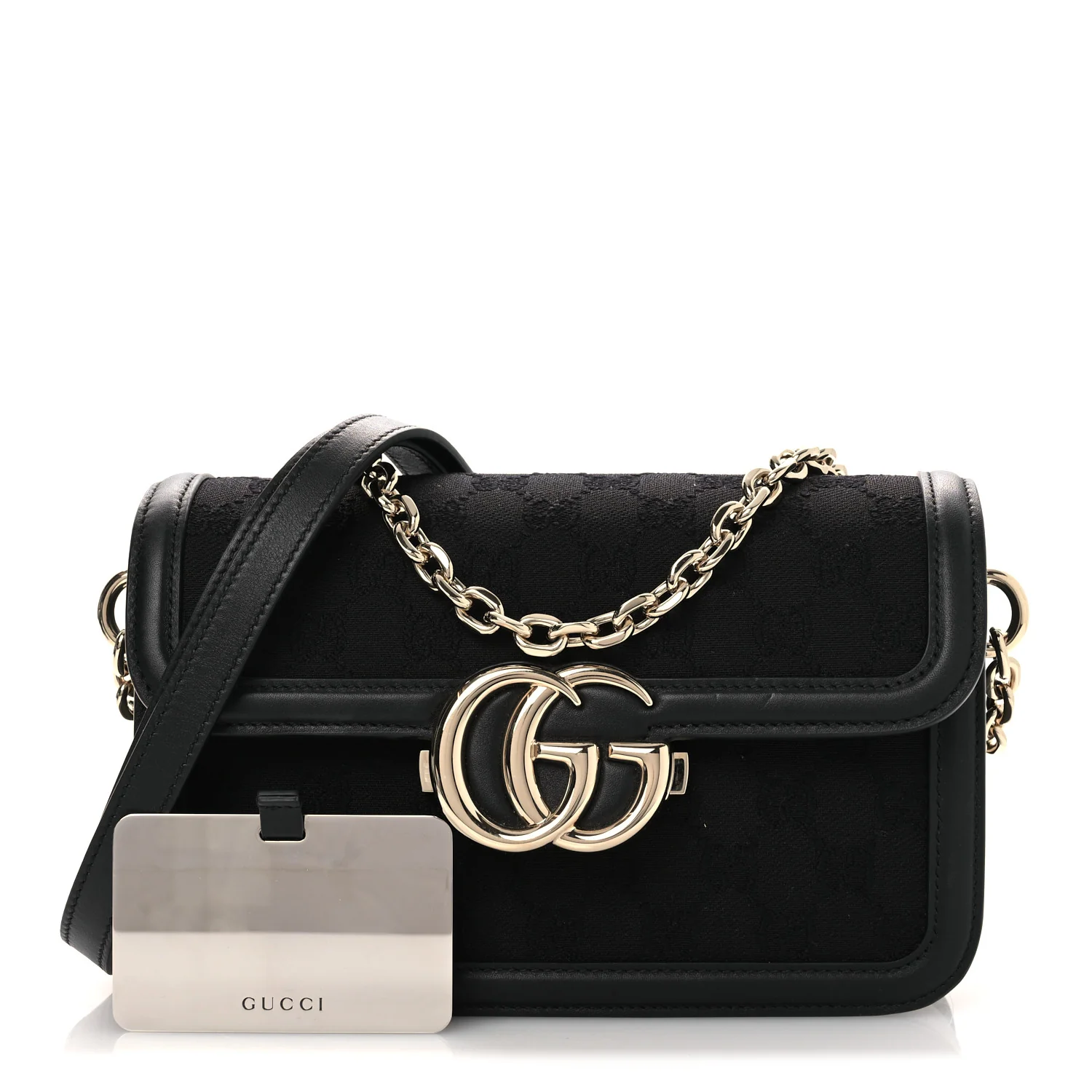 Crepe Wool Silk GG Monogram Go Small Shoulder Bag Black - Image 3