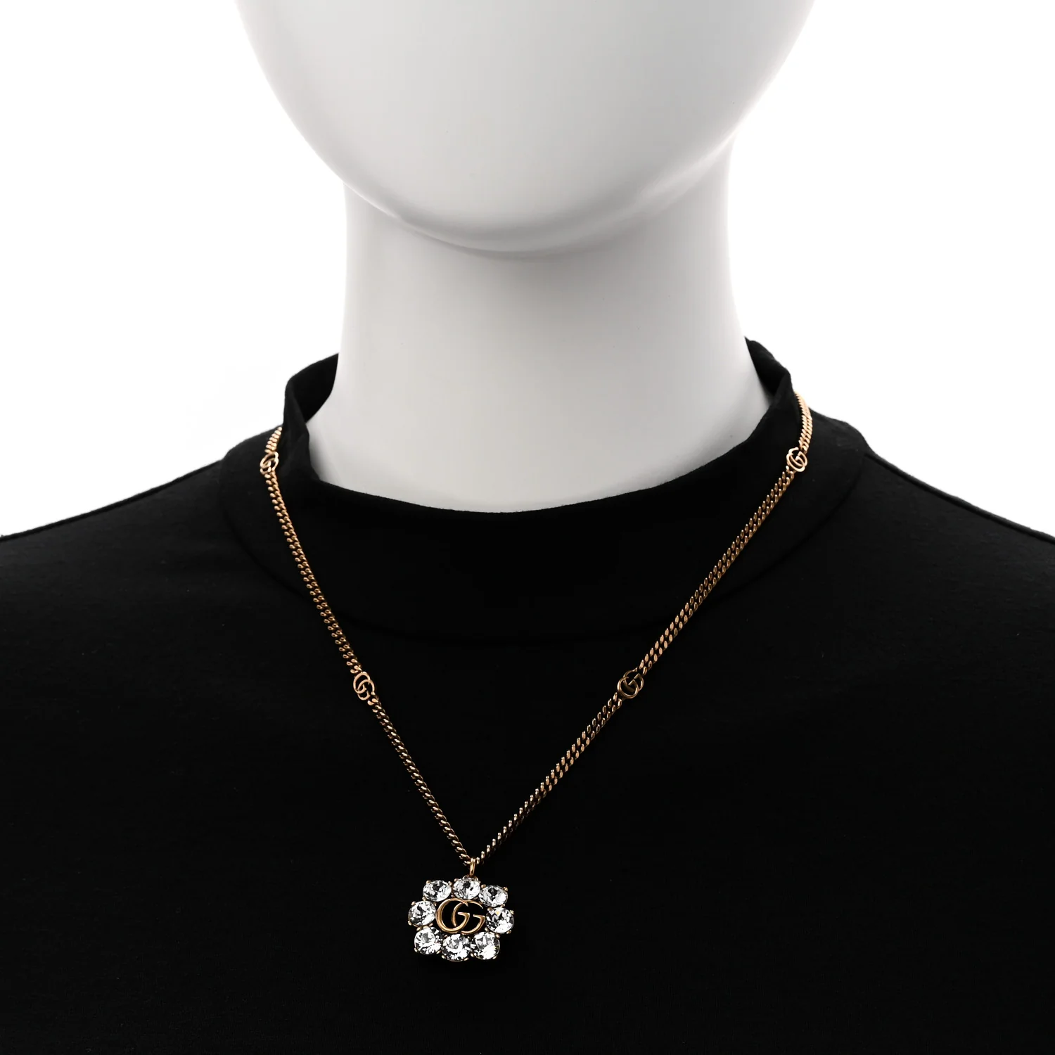 Crystal Embellished Double G Necklace Aged Gold - Image 2