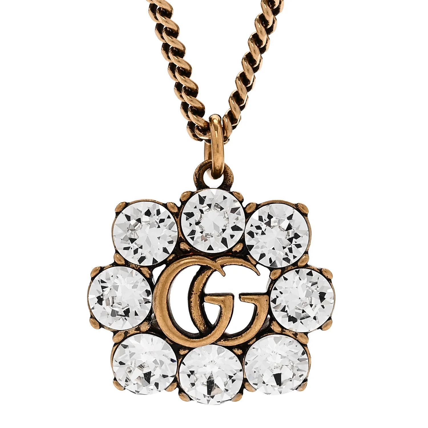Crystal Embellished Double G Necklace Aged Gold - Image 4