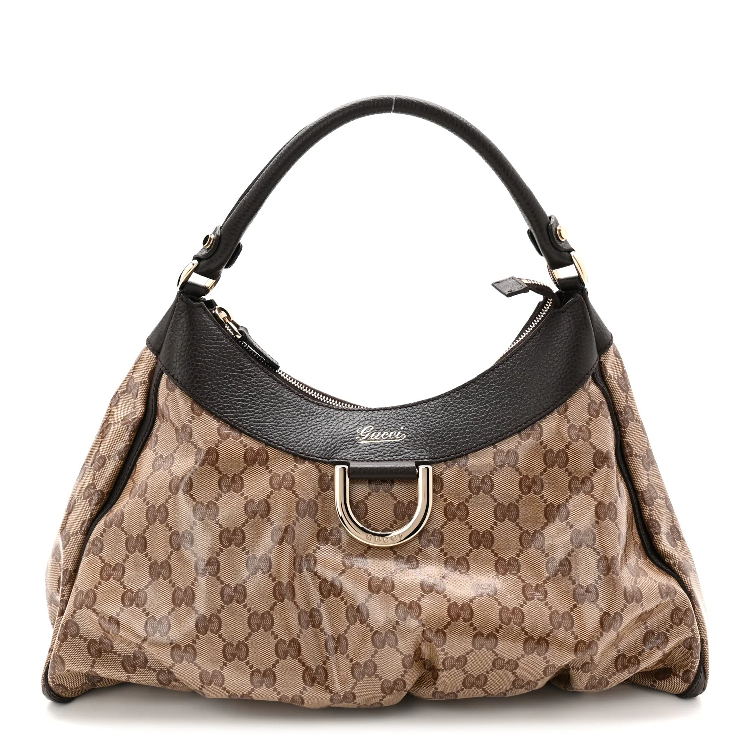 Crystal Monogram Large D Gold Hobo Dark Brown