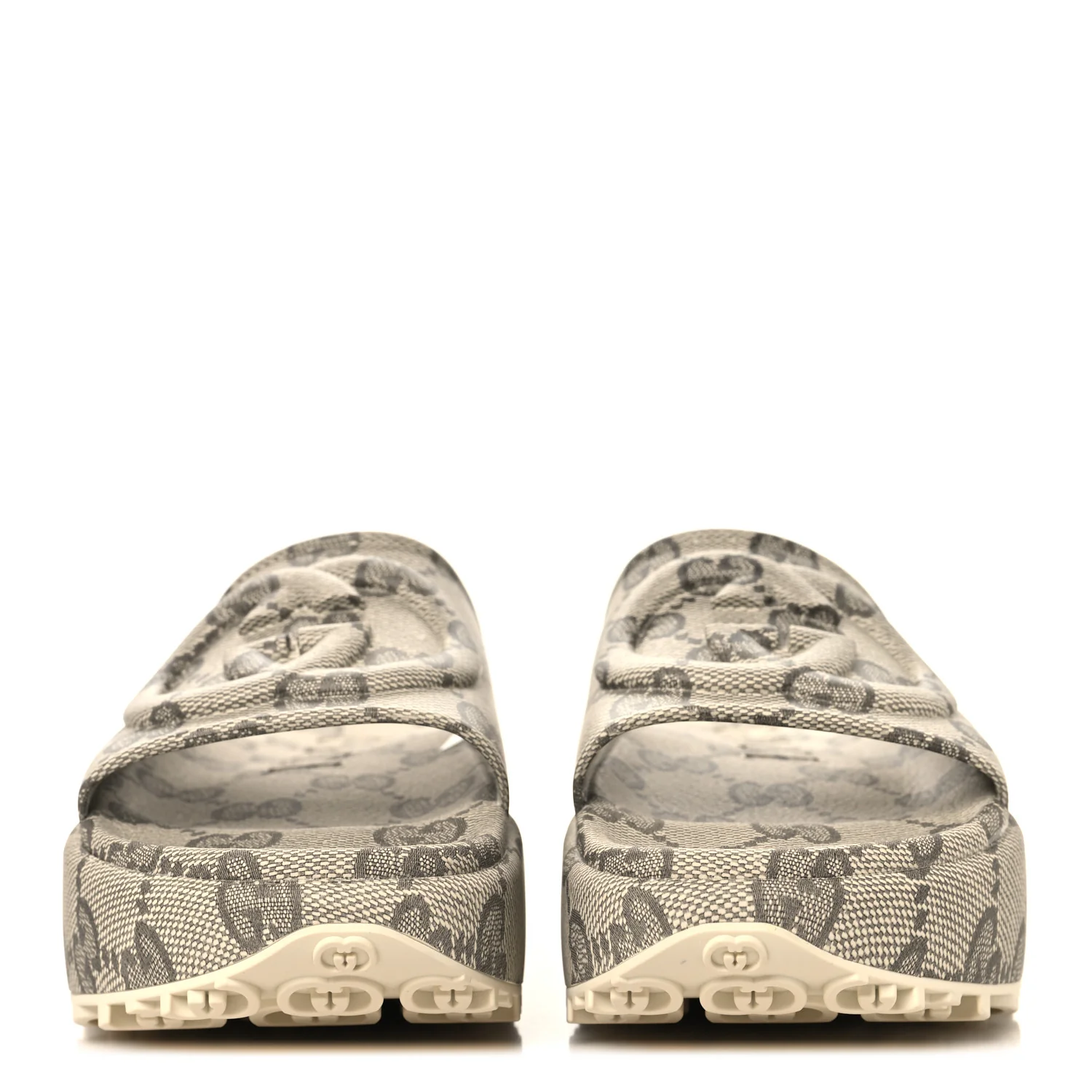 Cubic Rubber GG Monogram Womens Interlocking G Platform 42mm Slide Sandals 41 Beige Ebony - Image 3