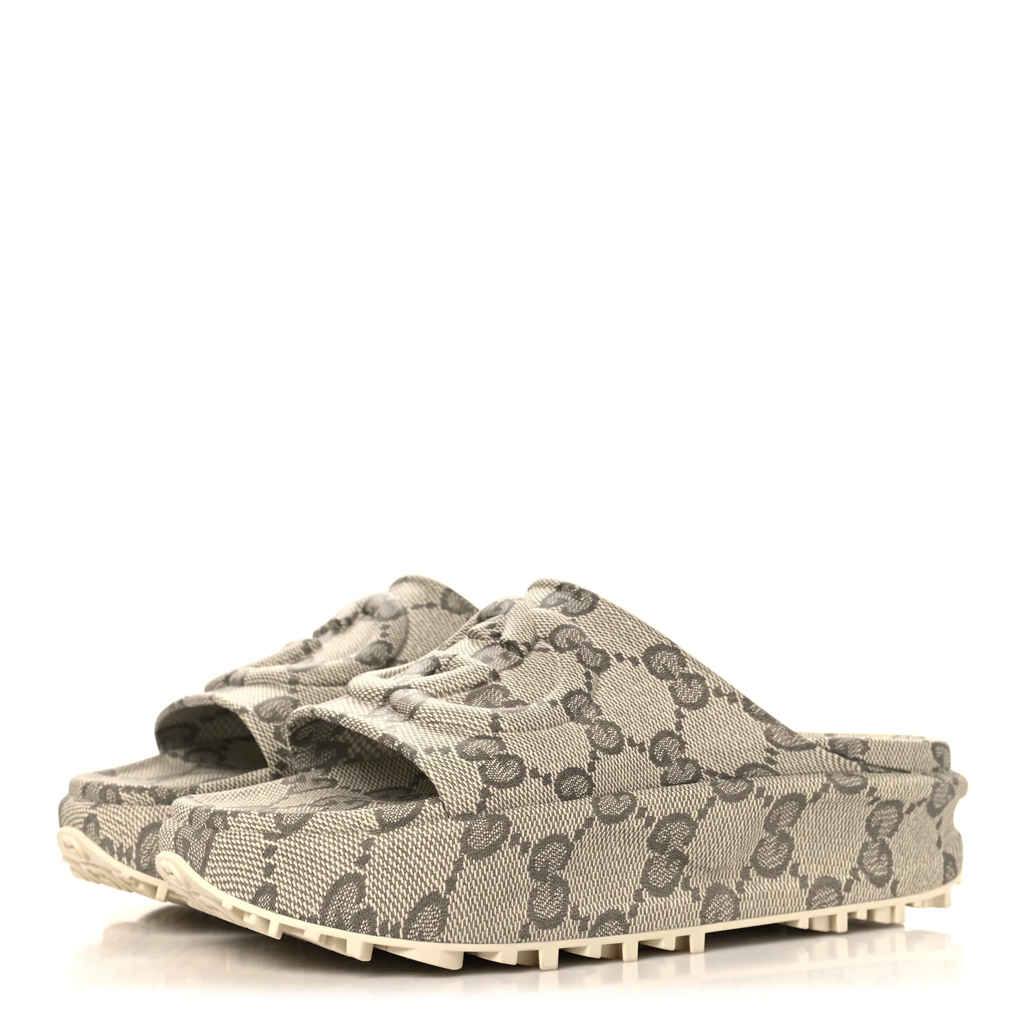 Cubic Rubber GG Monogram Womens Interlocking G Platform 42mm Slide Sandals 41 Beige Ebony - Image 4