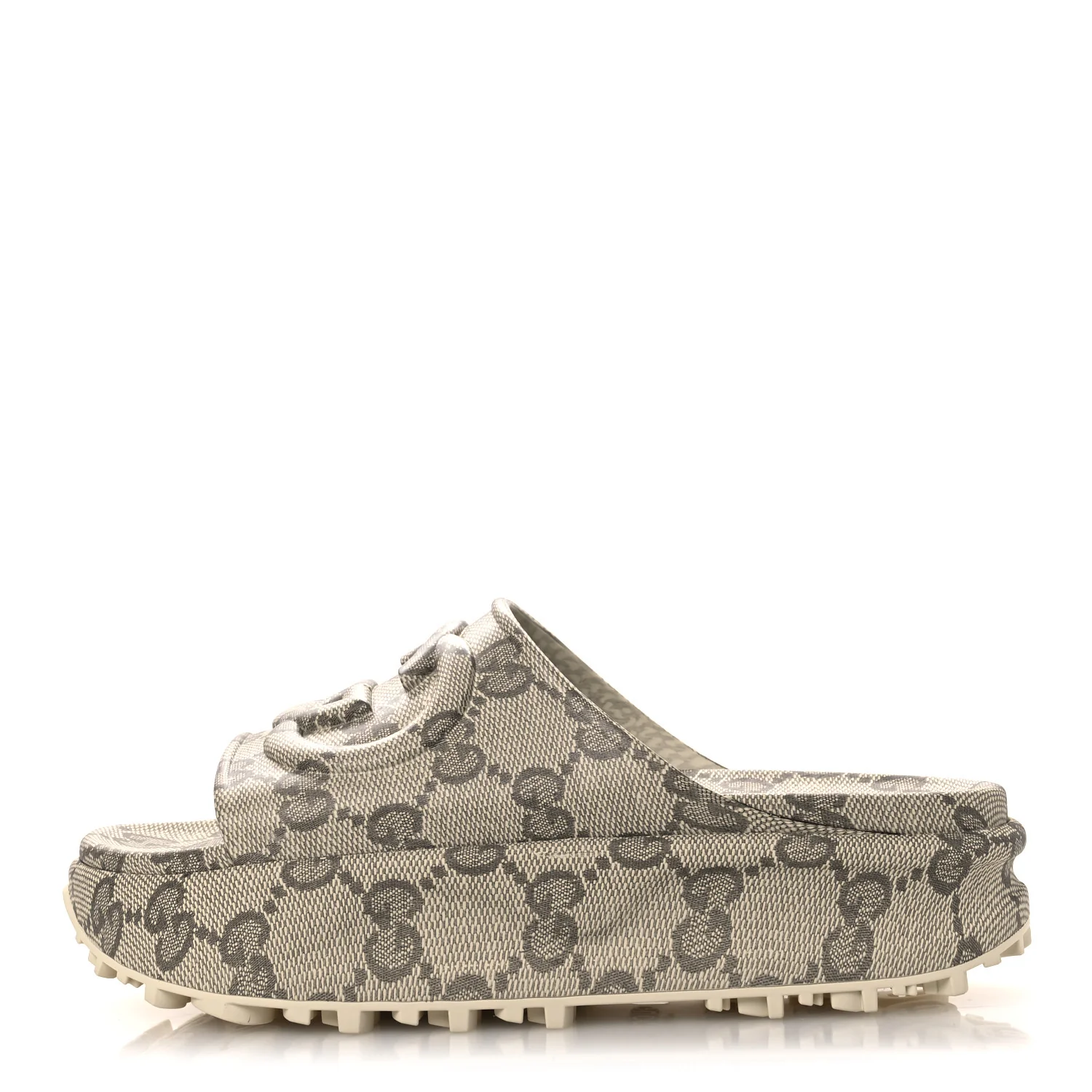 Cubic Rubber GG Monogram Womens Interlocking G Platform 42mm Slide Sandals 42 Beige Ebony