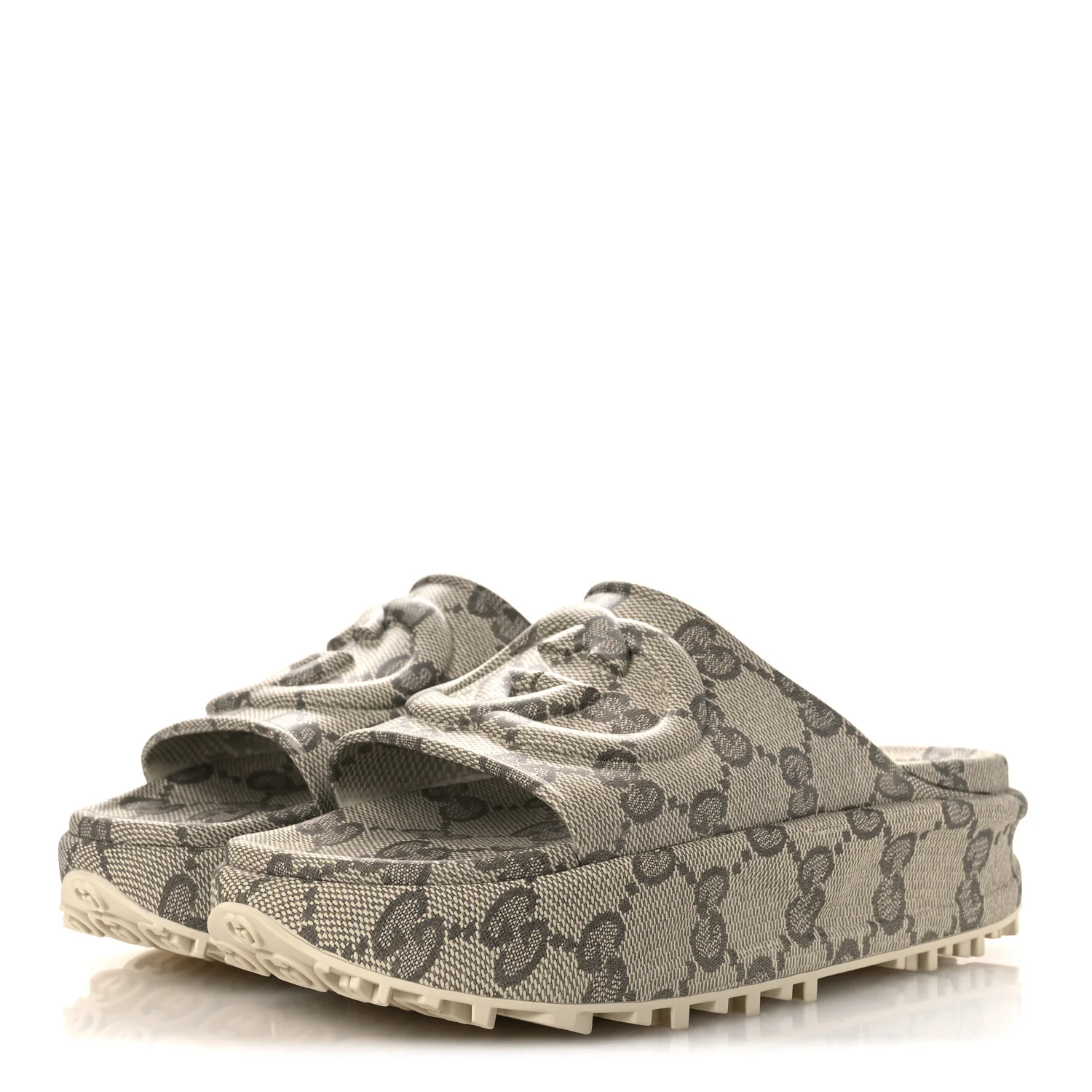 Cubic Rubber GG Monogram Womens Interlocking G Platform 42mm Slide Sandals 42 Beige Ebony - Image 4