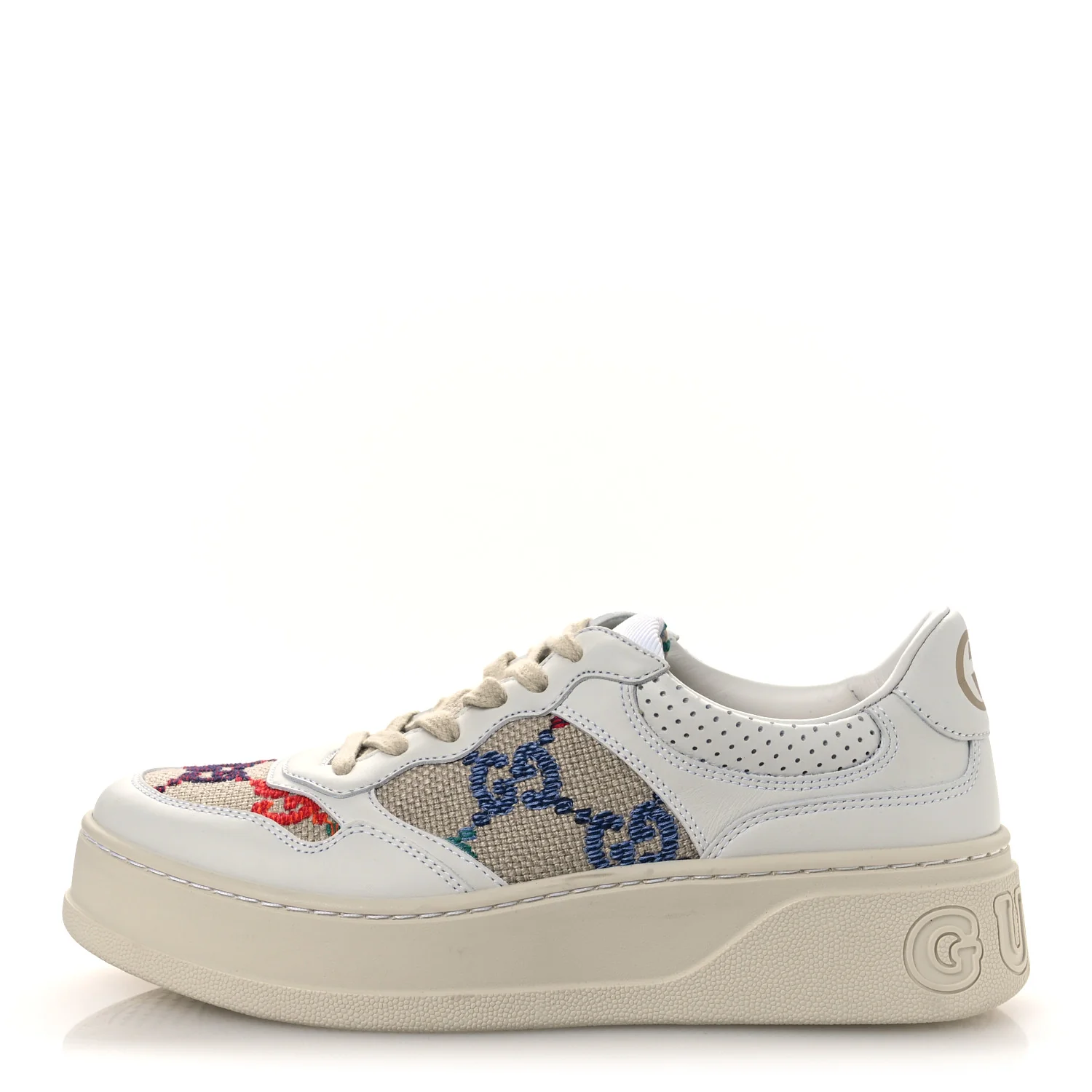 Dali Soft Calfskin GG Tennis Embossed Perforated Womens Platform 55mm Sneakers 38.5 White Multicolor