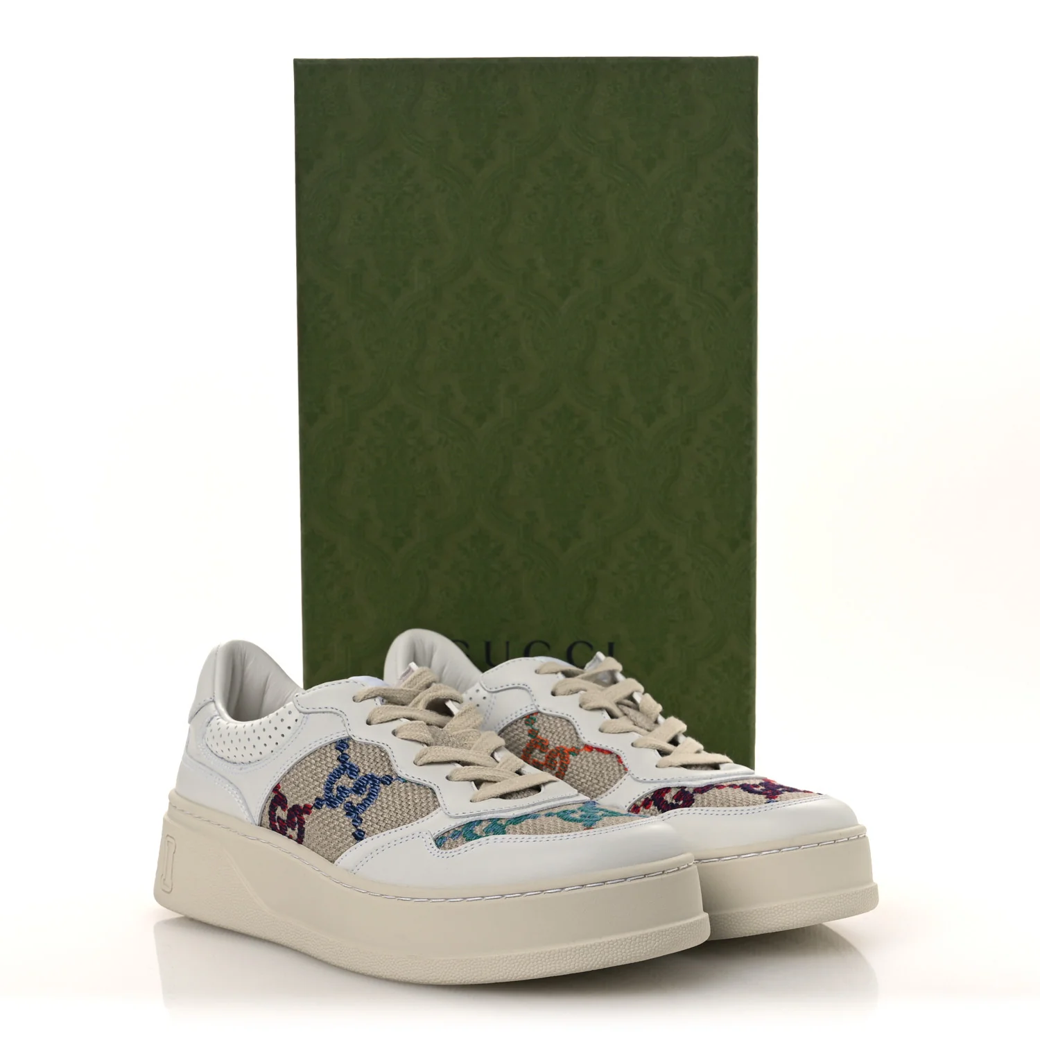 Dali Soft Calfskin GG Tennis Embossed Perforated Womens Platform 55mm Sneakers 38.5 White Multicolor - Image 12